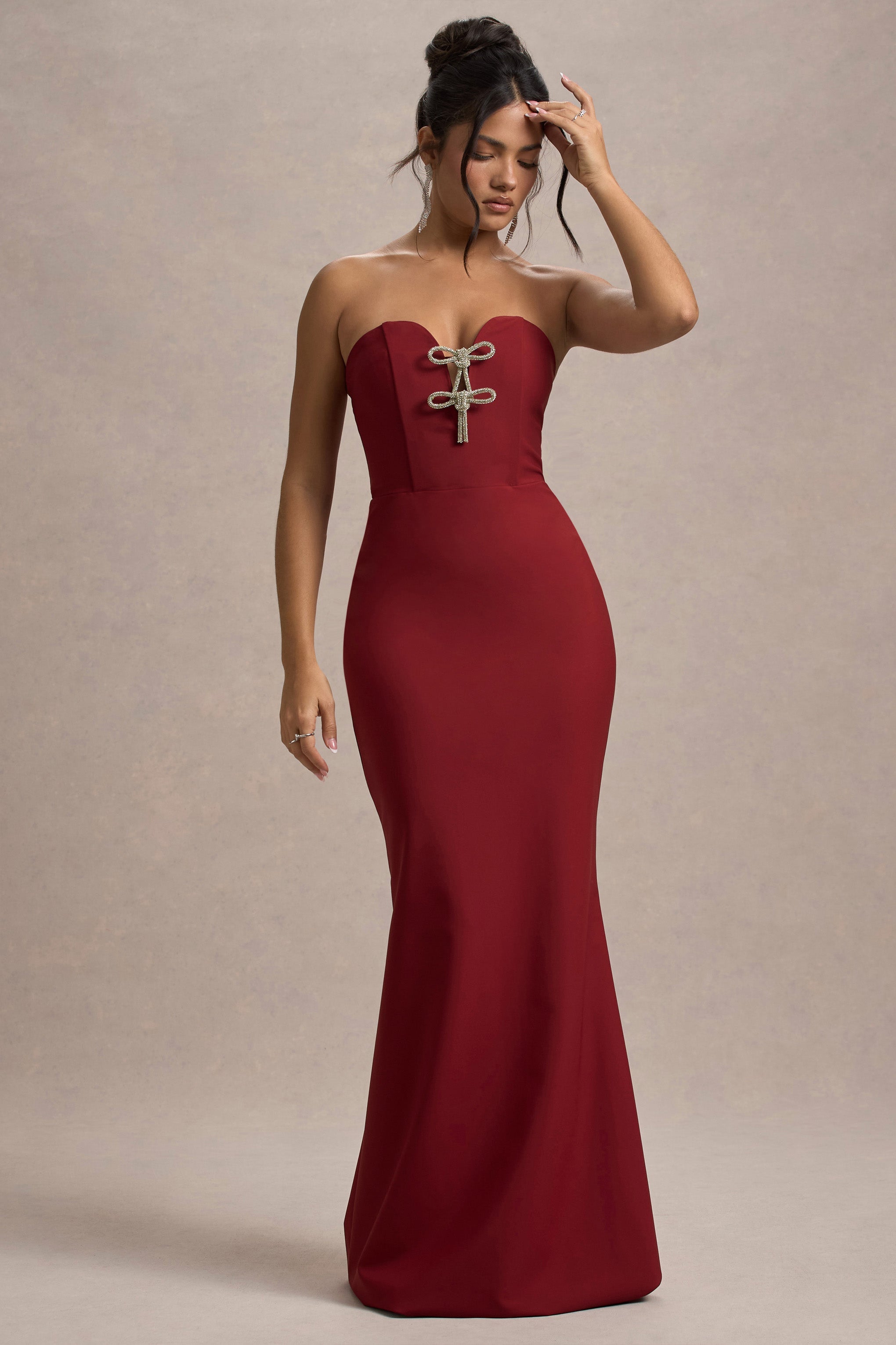 Molly | Berry Straplez Kalp Yaka Maxi Elbise