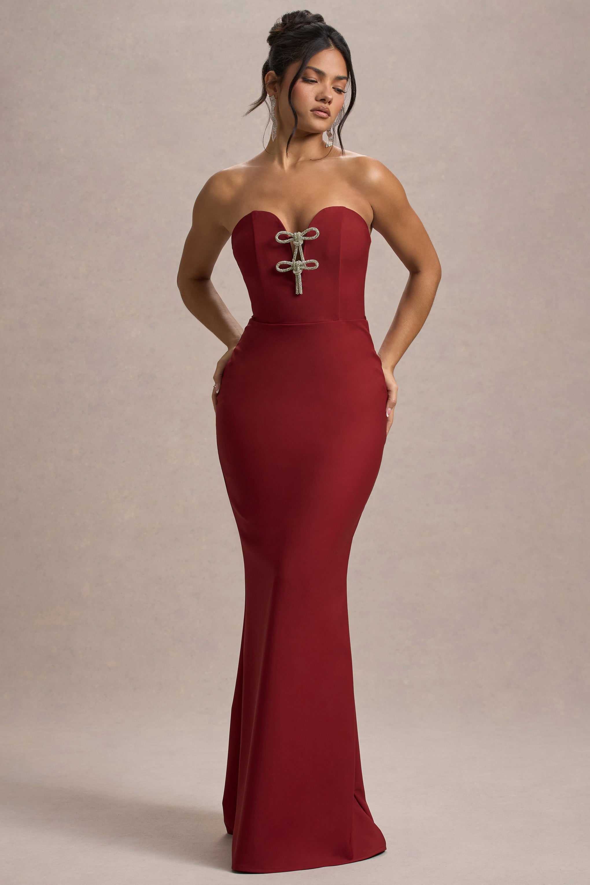 Molly | Berry Straplez Kalp Yaka Maxi Elbise