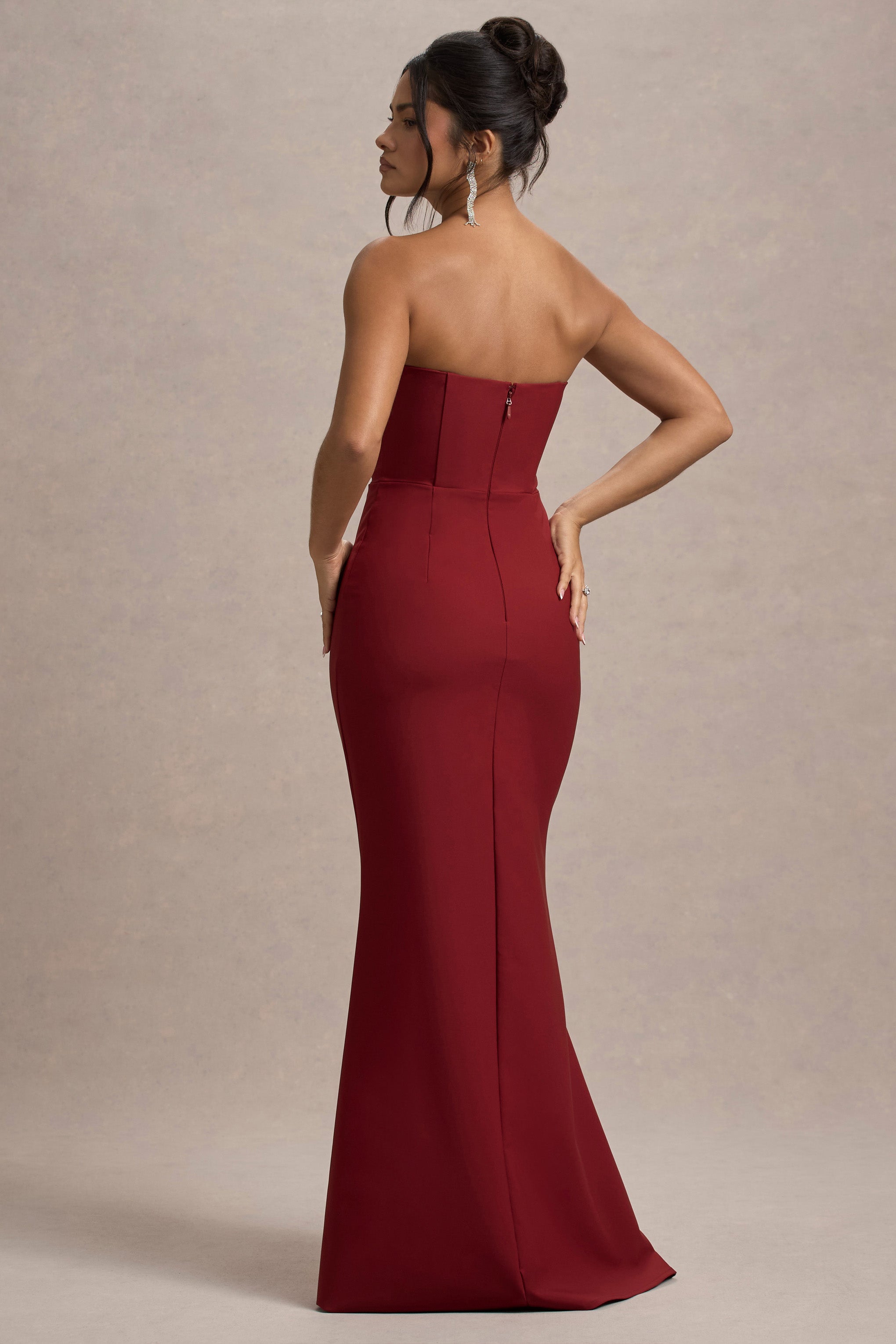 Molly | Berry Straplez Kalp Yaka Maxi Elbise