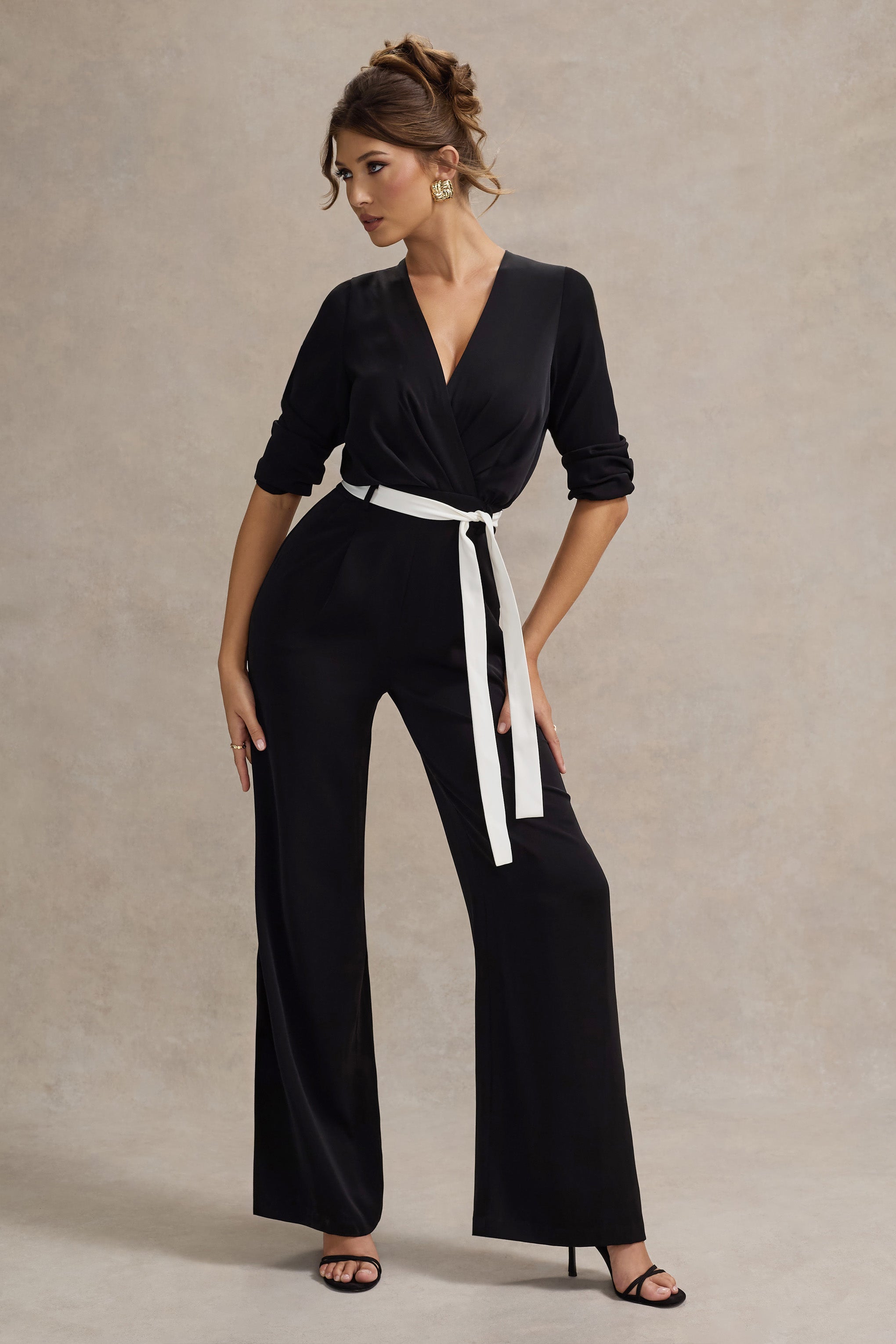 Ruba | Bağcıklı Bel Detaylı Siyah Jumpsuit
