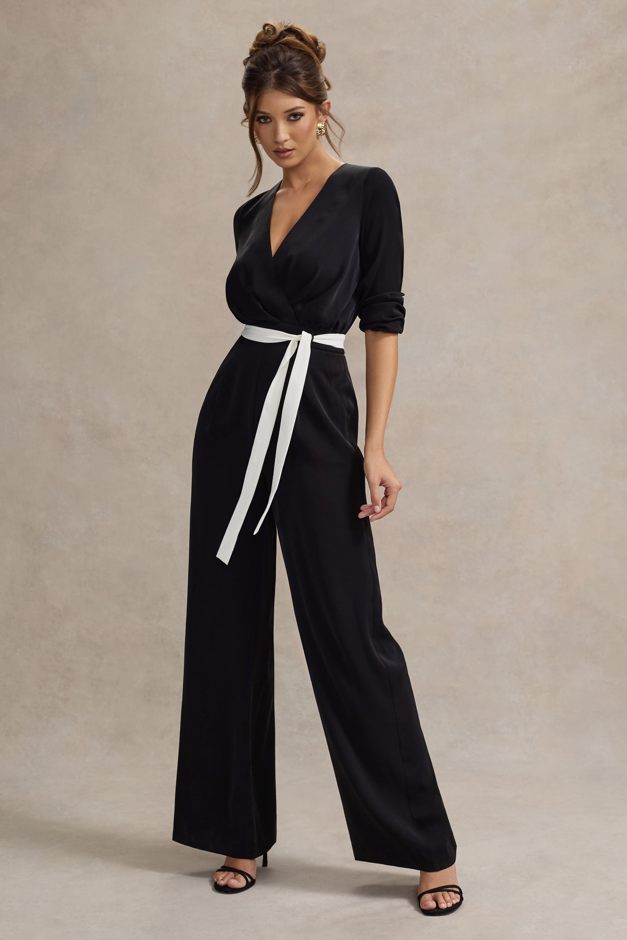 Ruba | Bağcıklı Bel Detaylı Siyah Jumpsuit