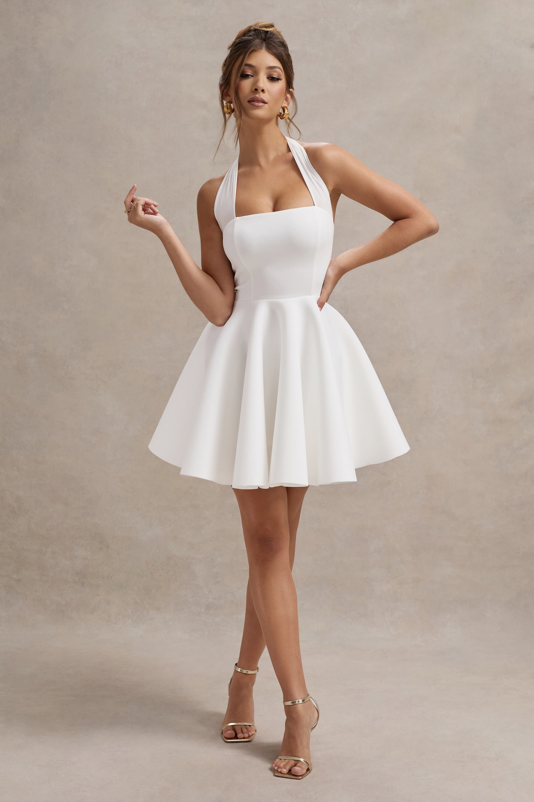 Peggy | Beyaz Halter Yaka Kayık Mini Elbise