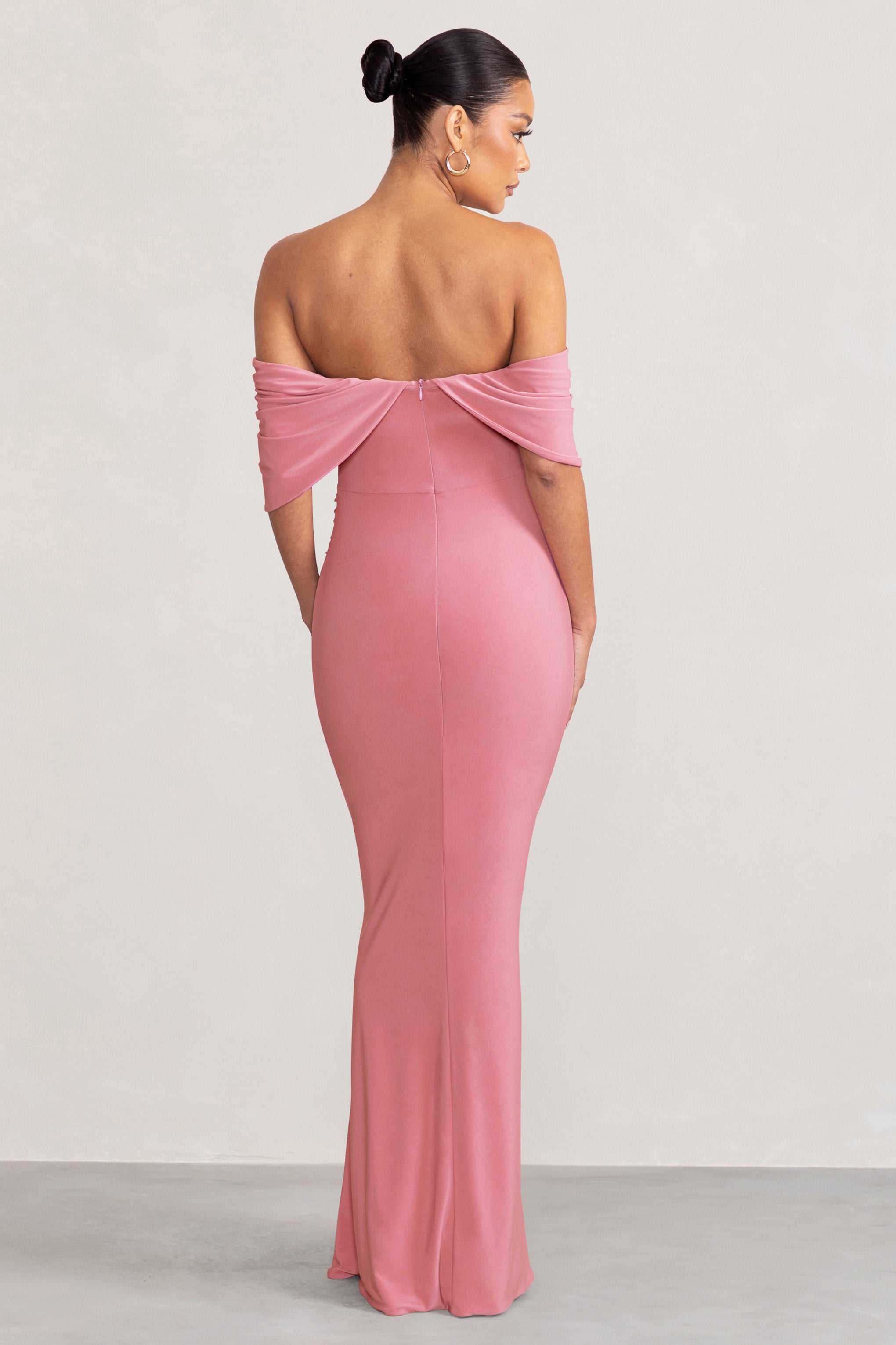 Asha | Pembe Drapeli Kol Bardot Hamile Maxi Elbise