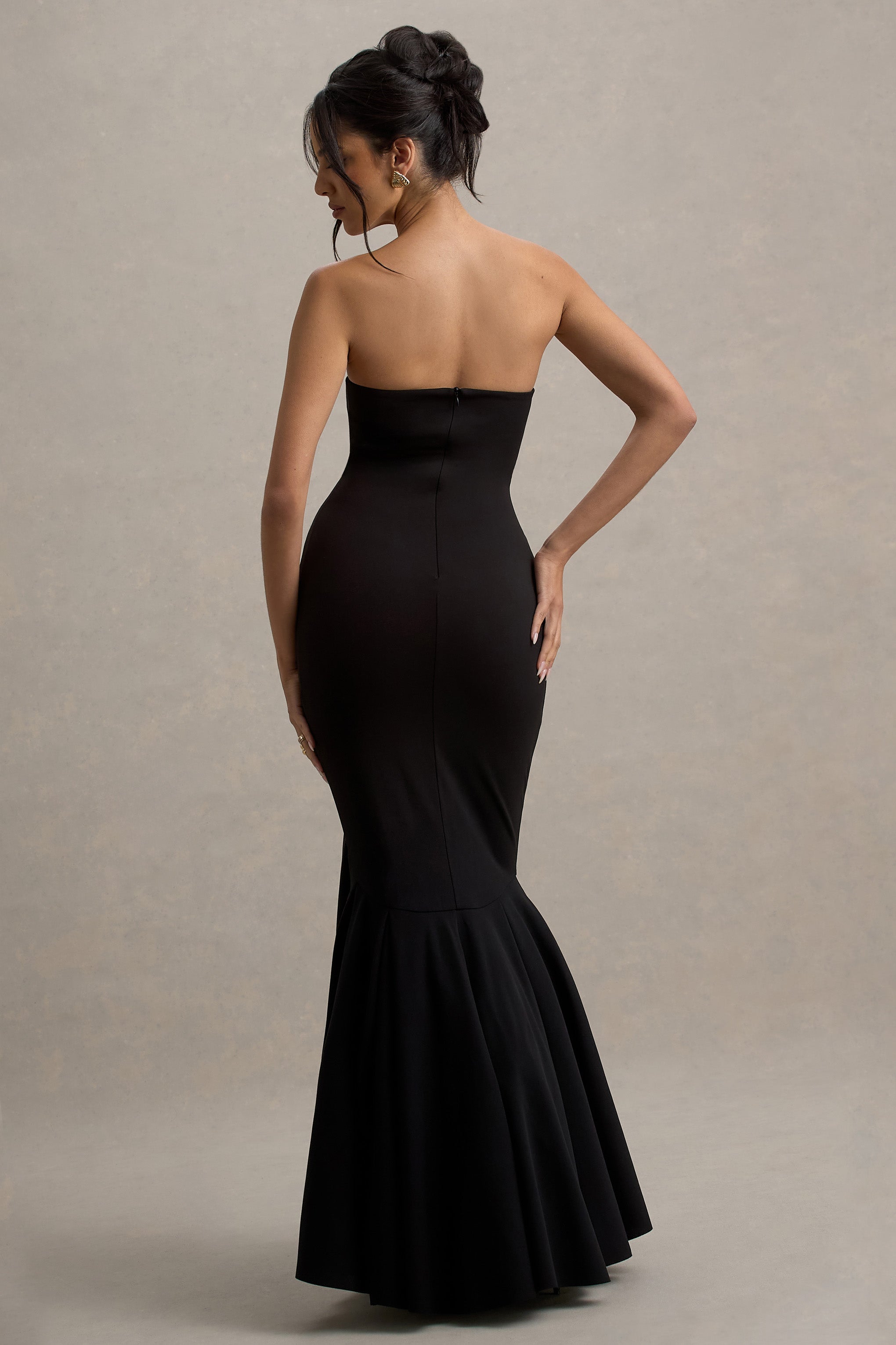 Angela | Siyah Bandeau Fishtail Maxi Elbise