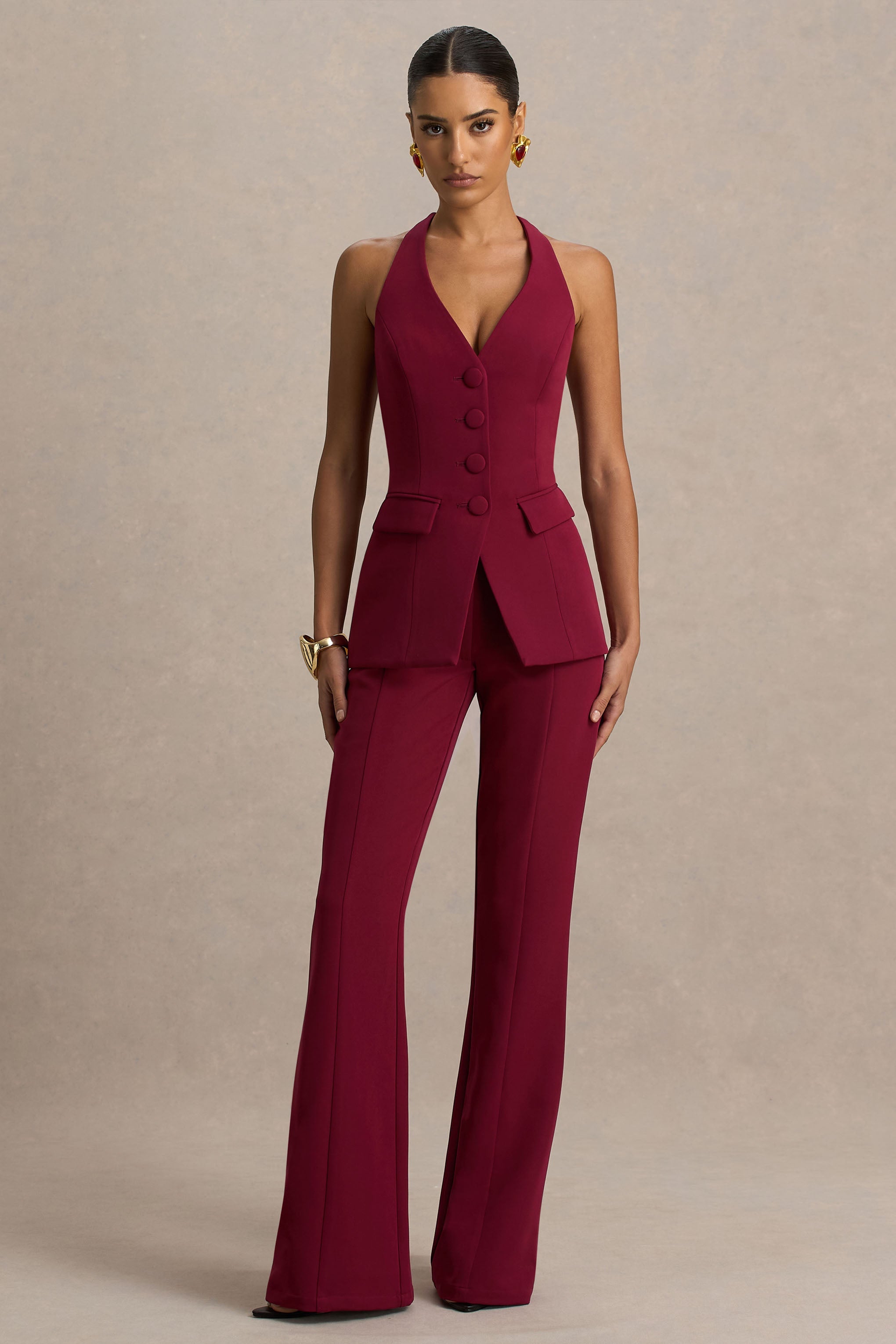Carina | Bordo Geniş Paça Terzi Pantolonu
