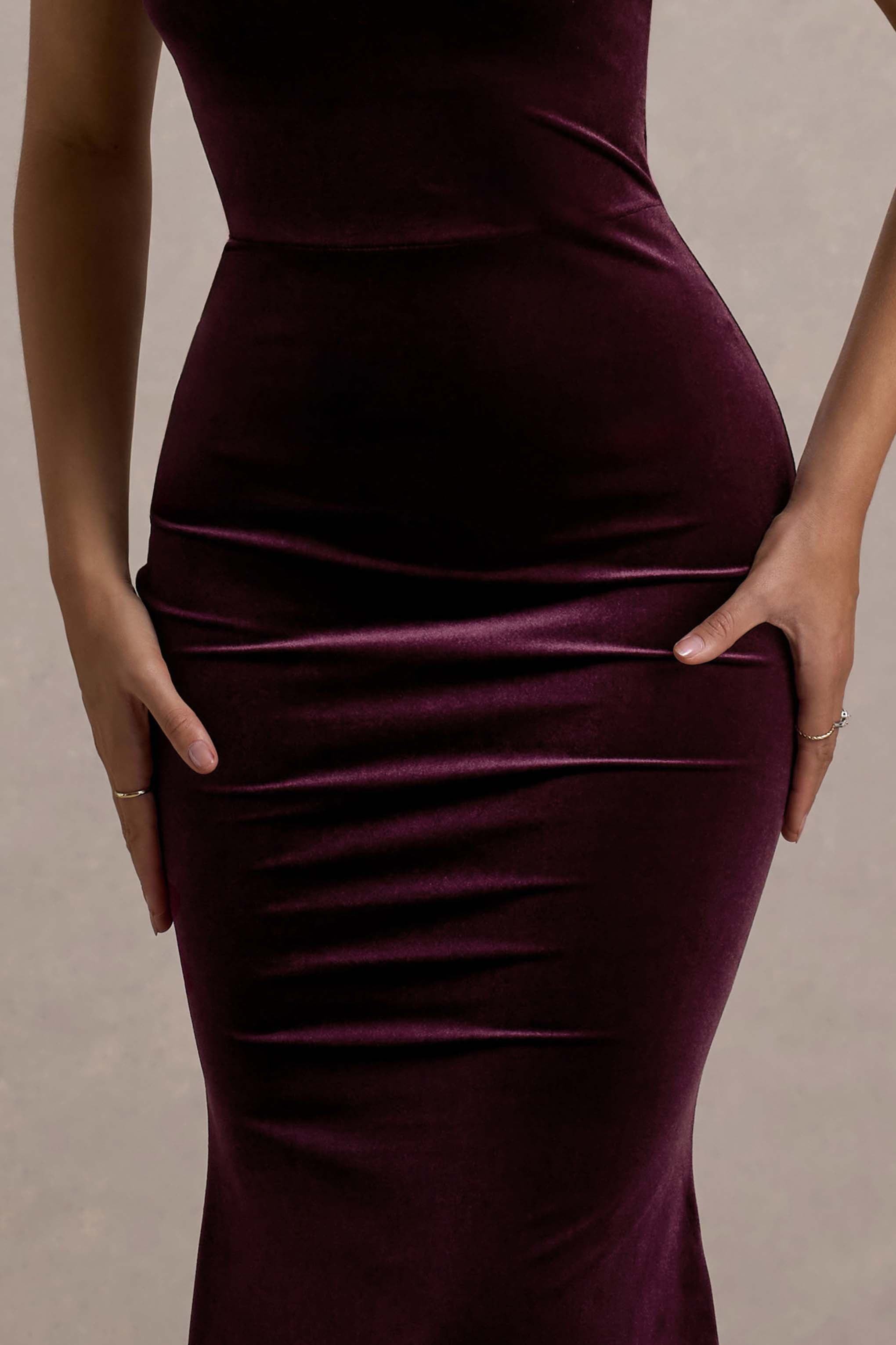 Candela | Port Kadife Asimetrik Bardot Maxi Elbise