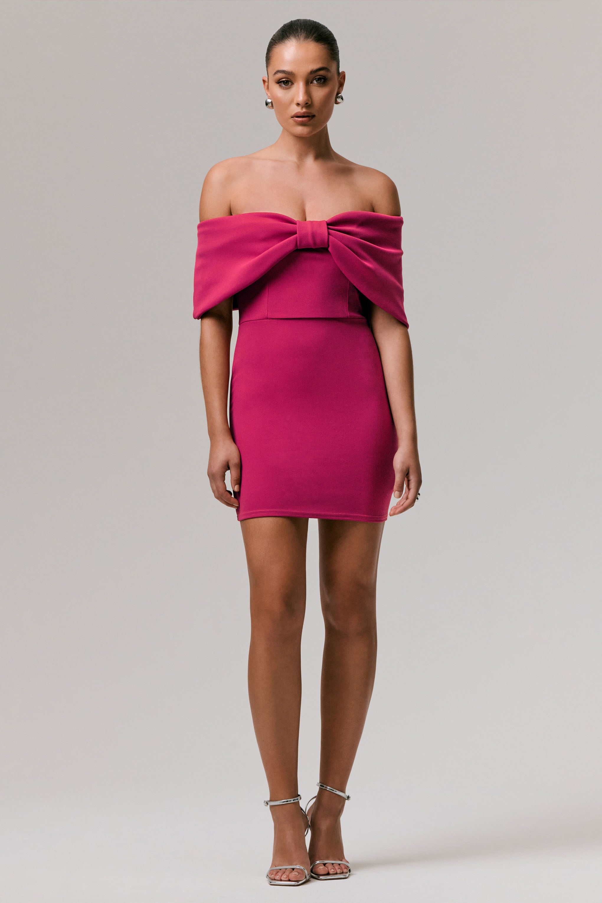 Sadie | Sıcak Pembe Kemerli Bardot Mini Elbise