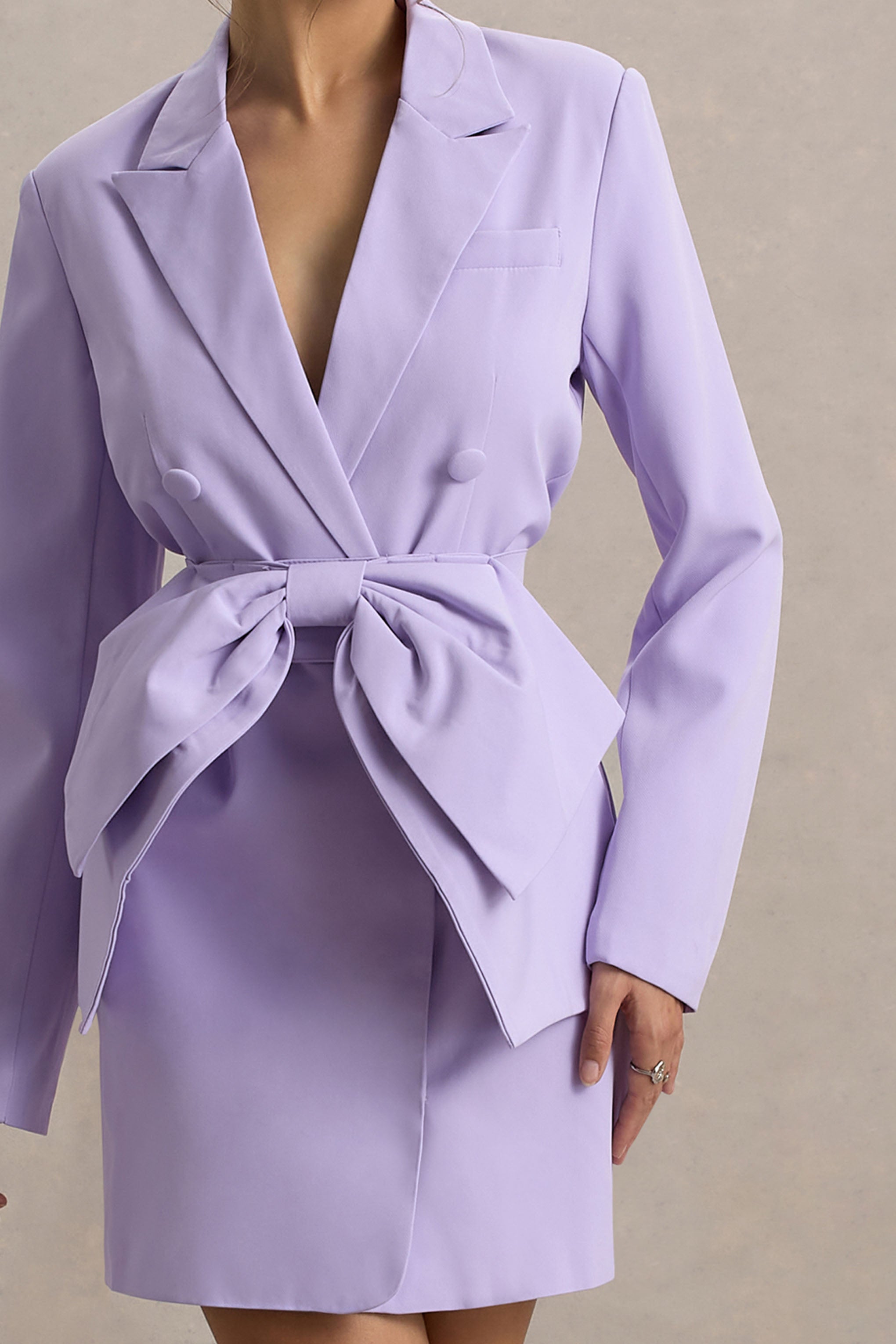 Ödüllü | Fiyonk Detaylı Lila Kesim Blazer Elbise