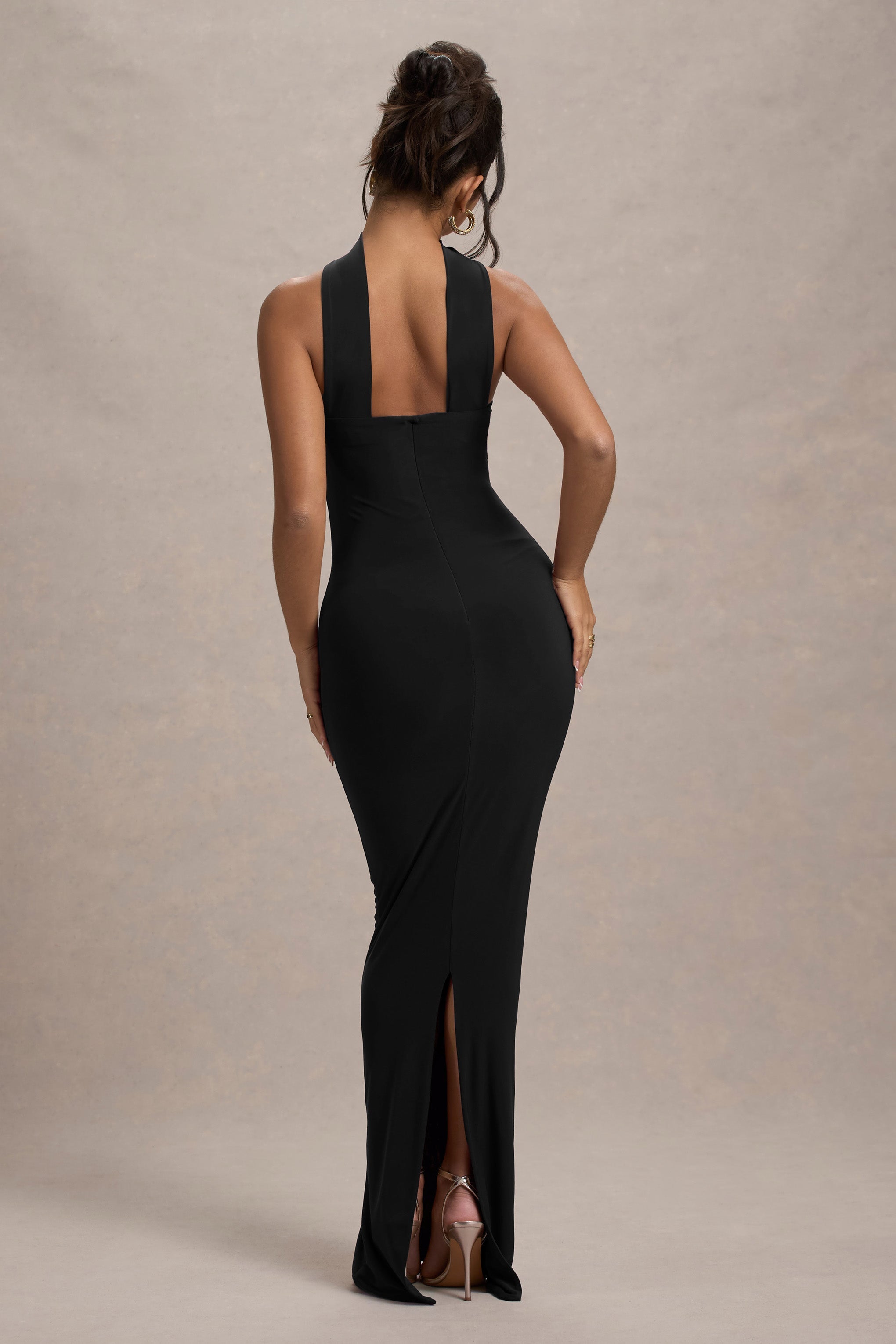 Nobu | Halter Yaka Siyah Maxi Elbise