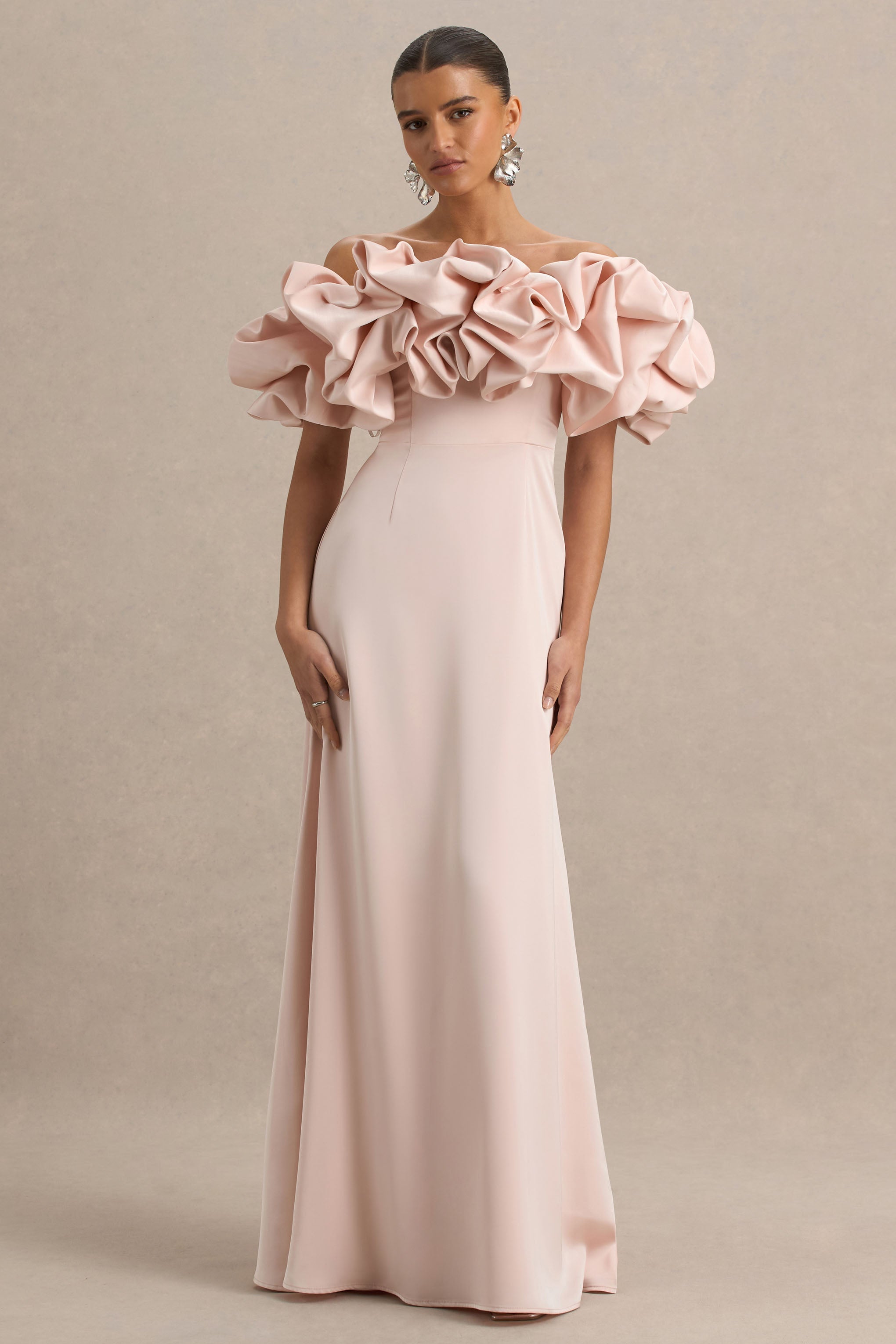 Allie | Soluk Pembe Puff Bardot Maxi Elbise
