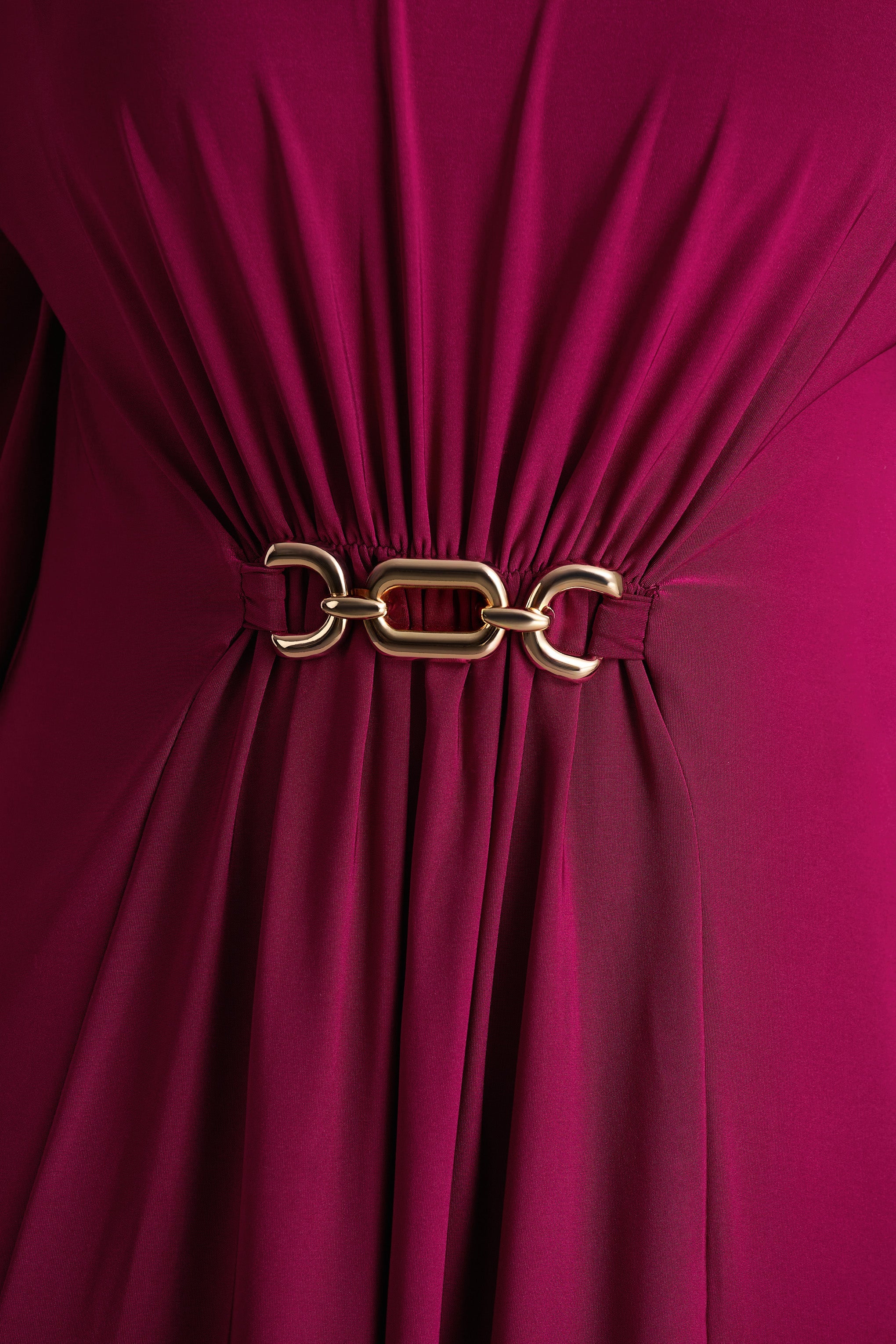 Olessia | Bordo Kemerli K gathered Kol Maxi Elbise