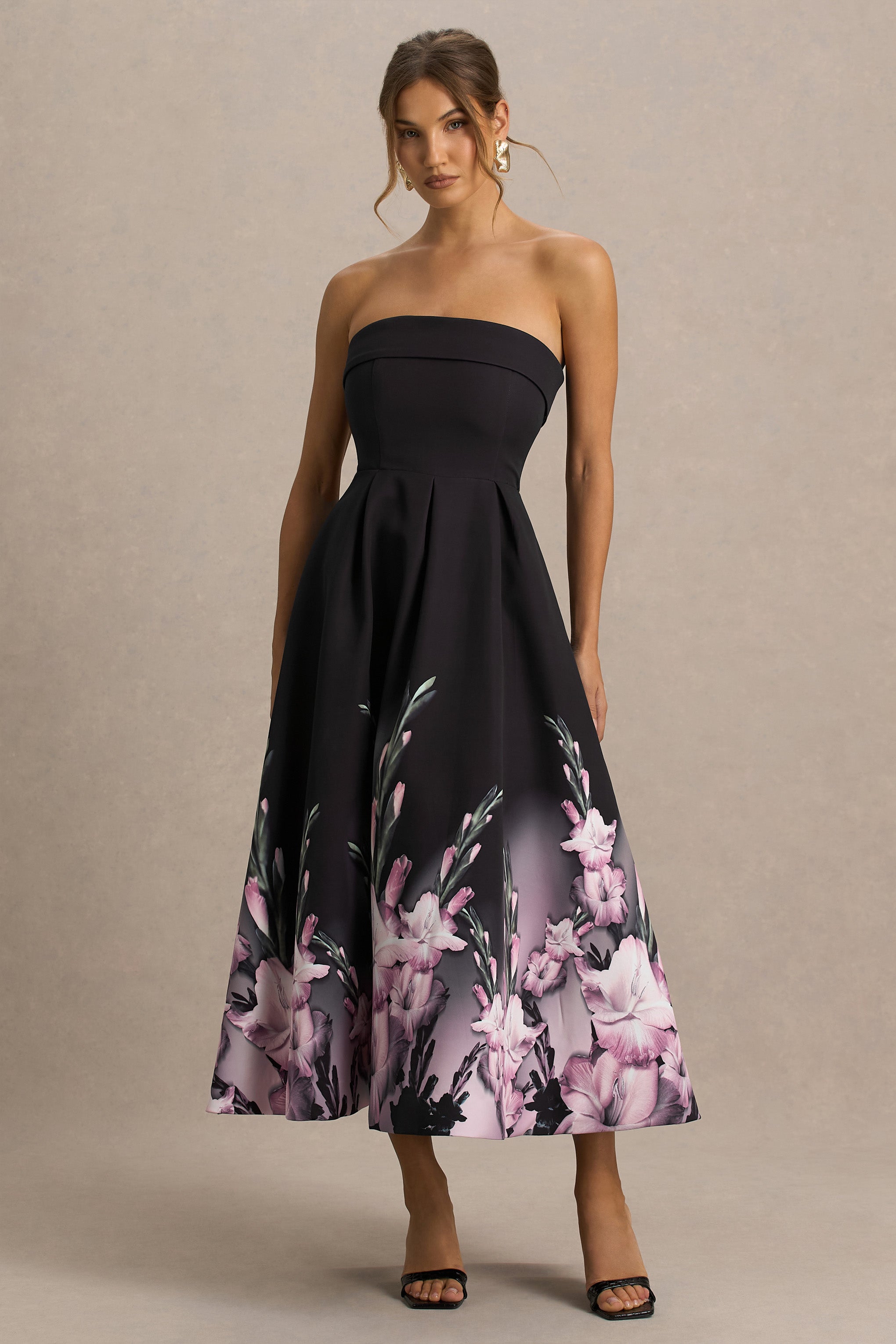 Annalise | Pembe Kenar Baskılı Bandeau Midi Elbise
