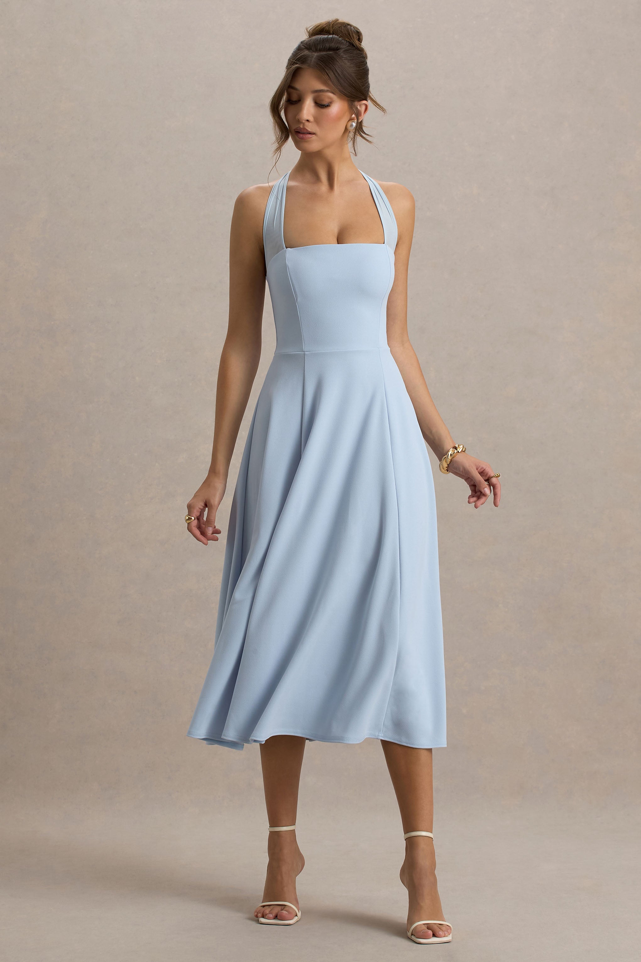 Auburn | Pudra Mavi Halter Yaka Midi Elbise