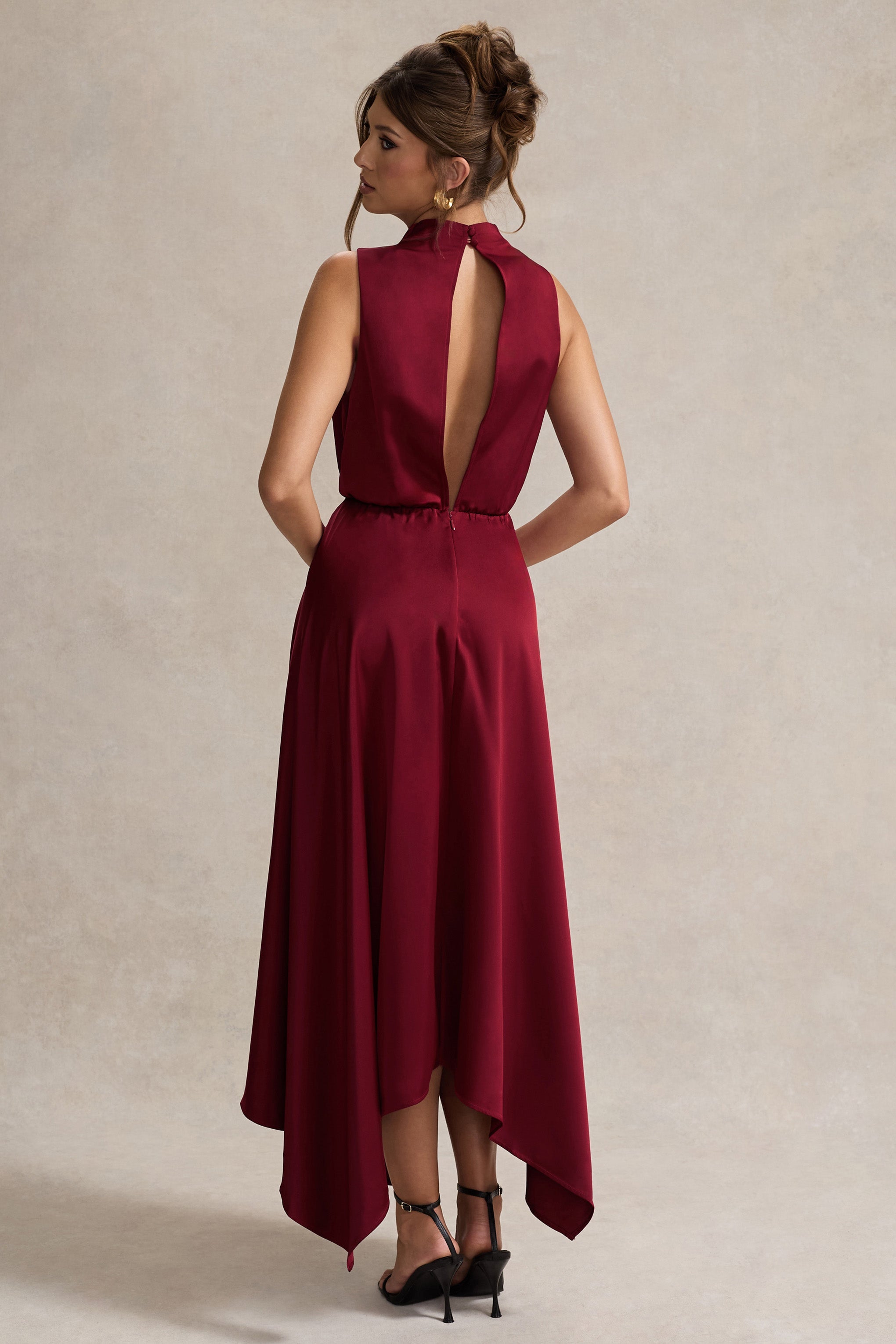 Kerri | Berry Saten Cowl-Neck Maxi Elbise