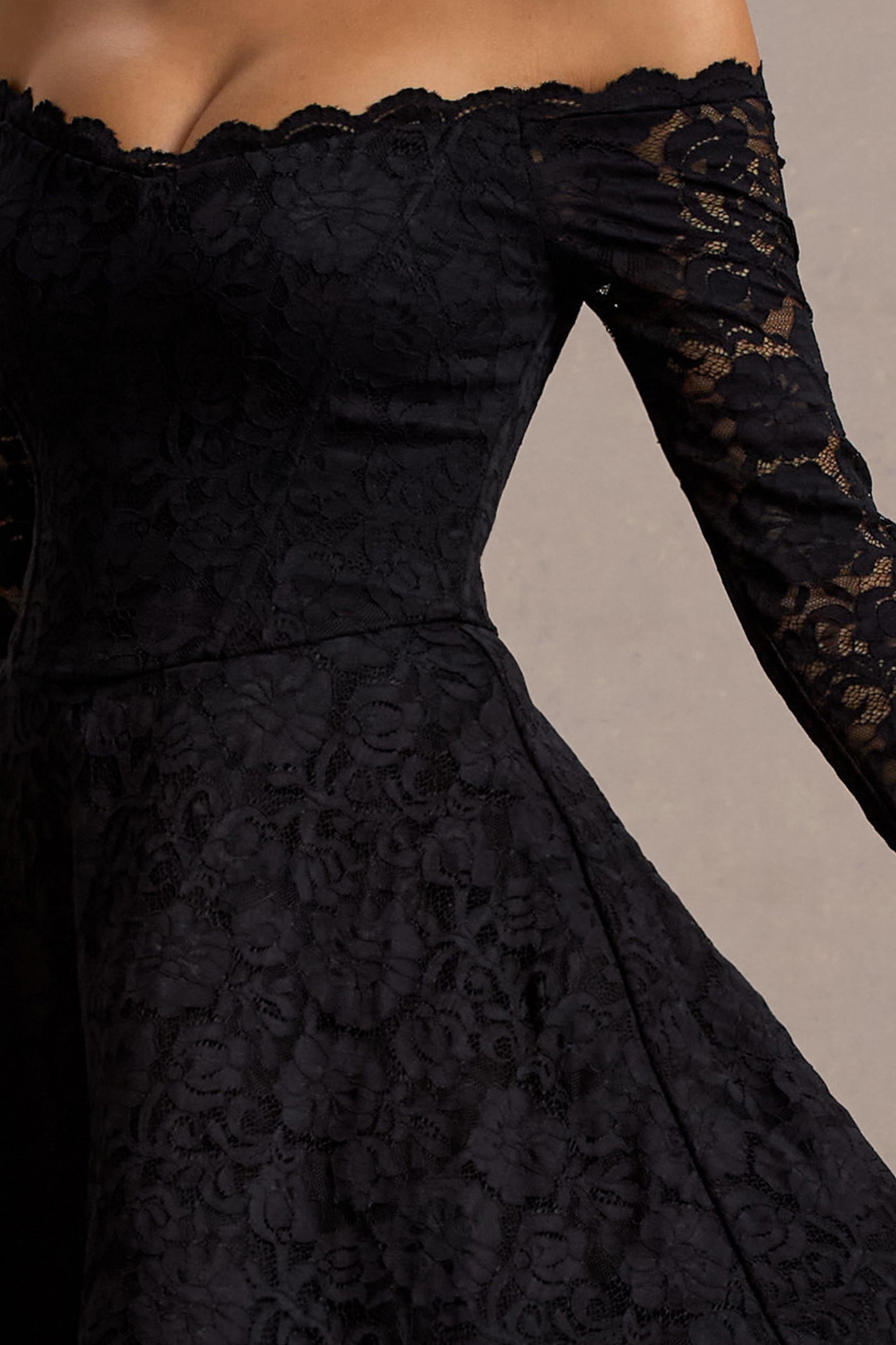 Alliste | Siyah Dantel Bardot Mini Elbise