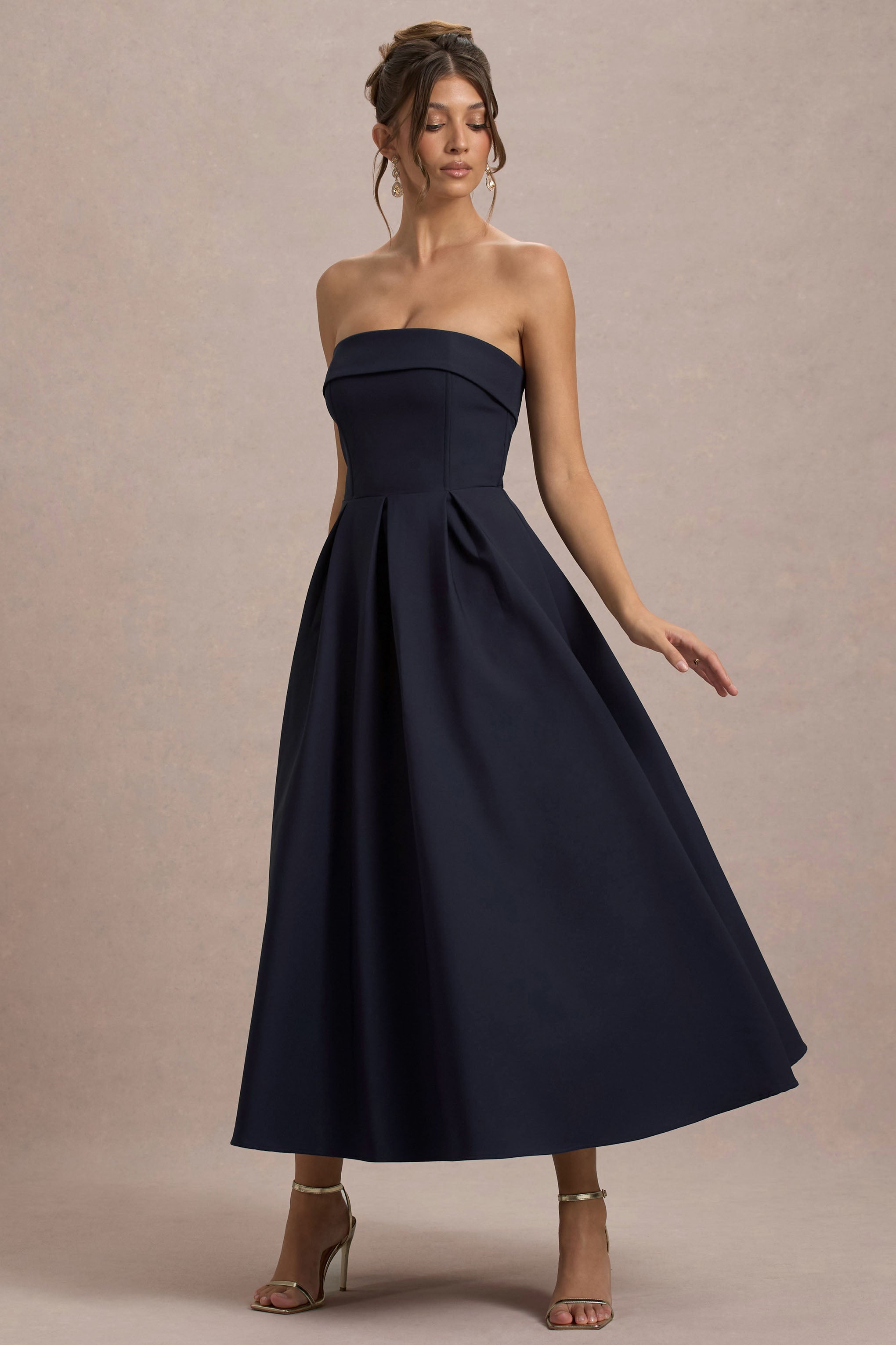 Annalise | Lacivert Bandeau Skater Midi Elbise