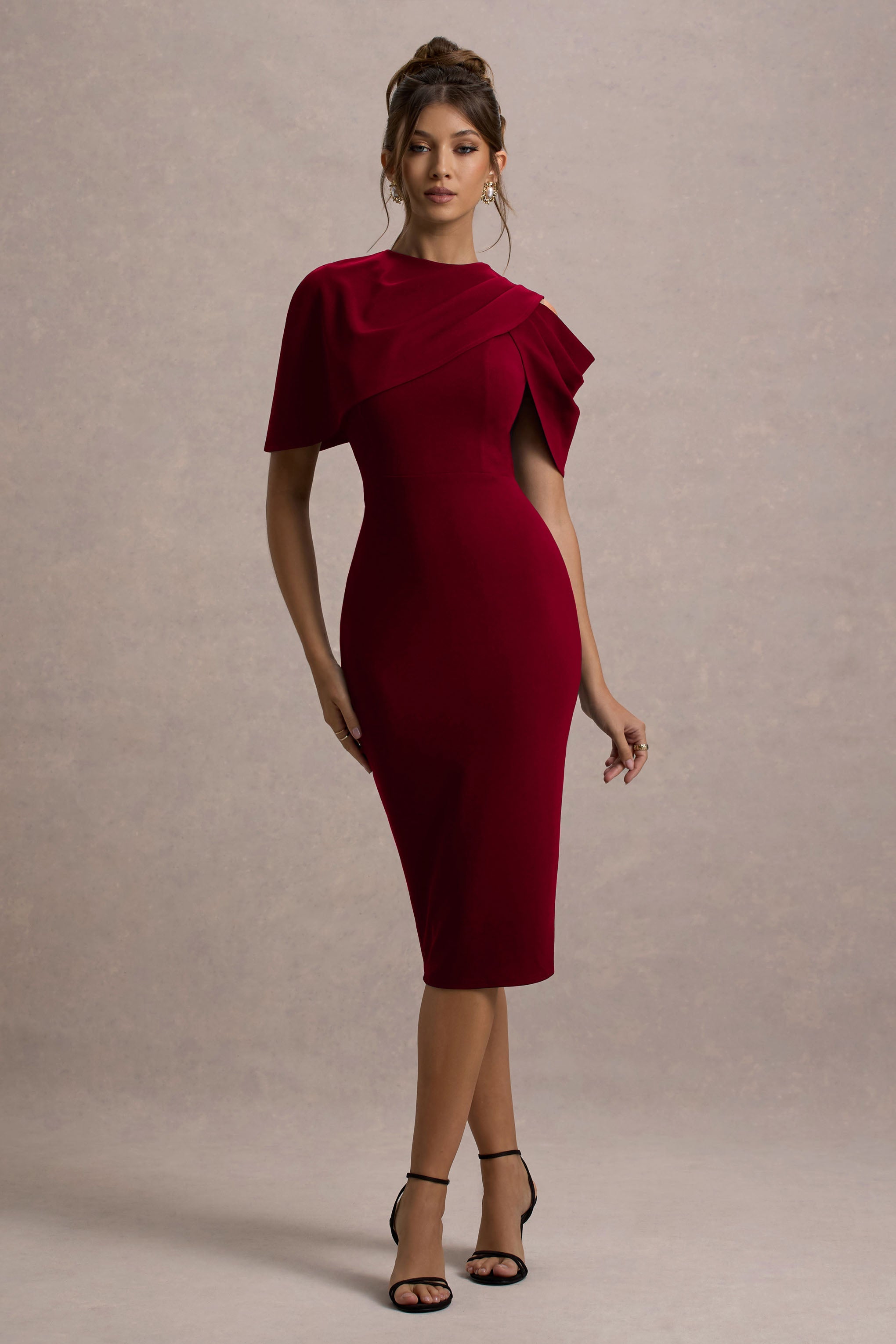 Dorothea | Pelerinli Berry Drapeli Midi Elbise