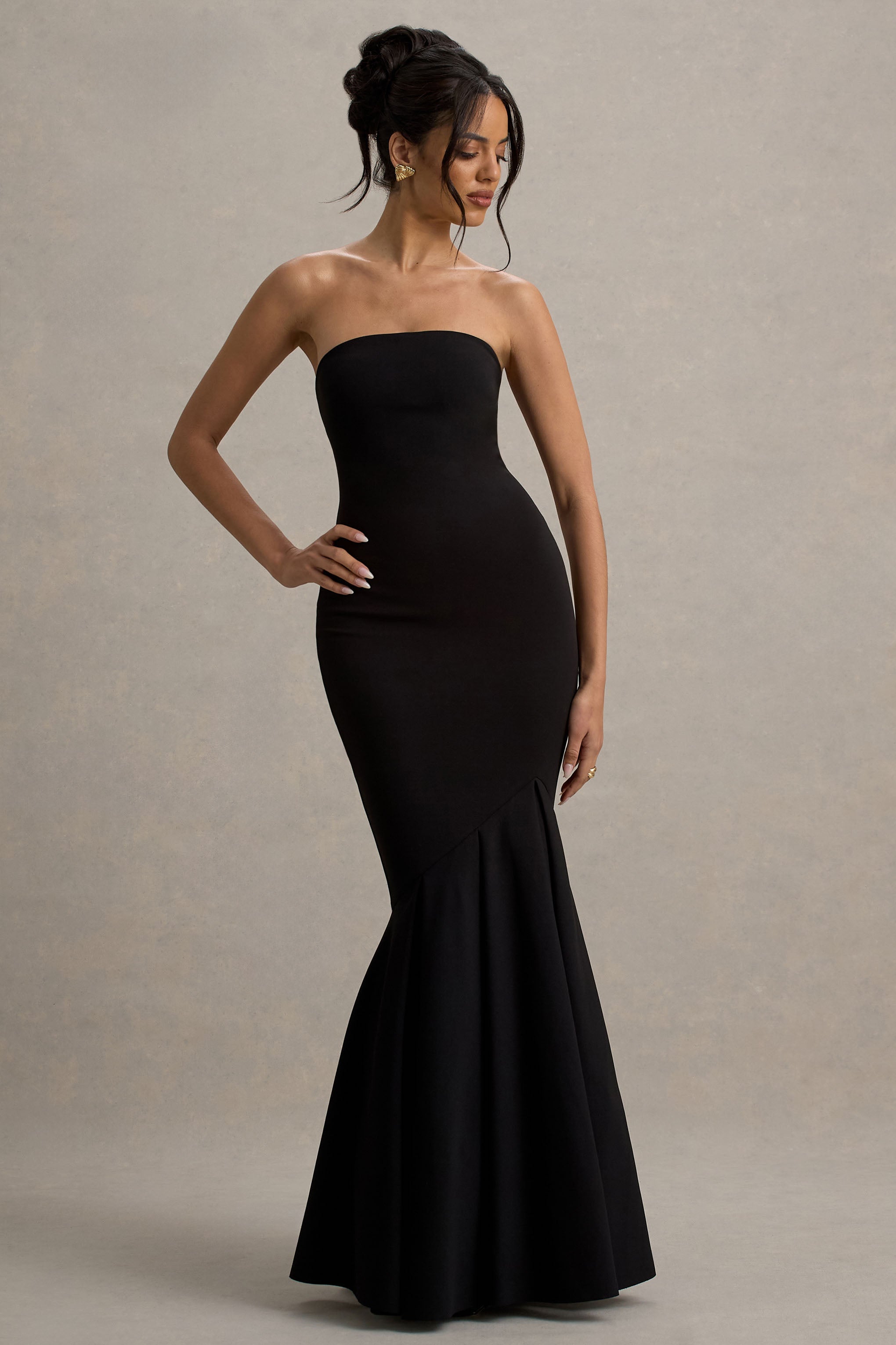Angela | Siyah Bandeau Fishtail Maxi Elbise
