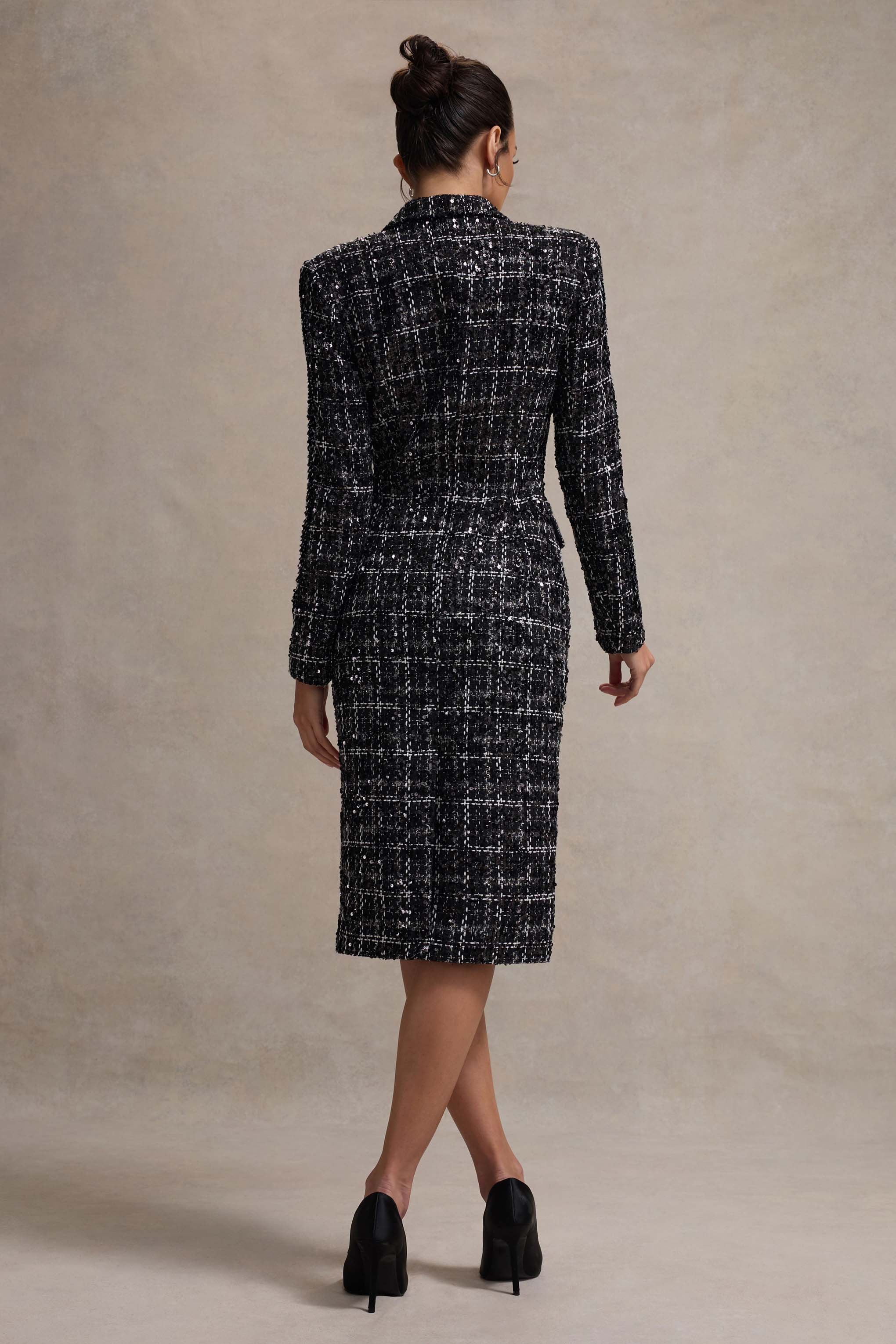Cooper | Siyah Boucle Kesim Blazer Midi Elbise
