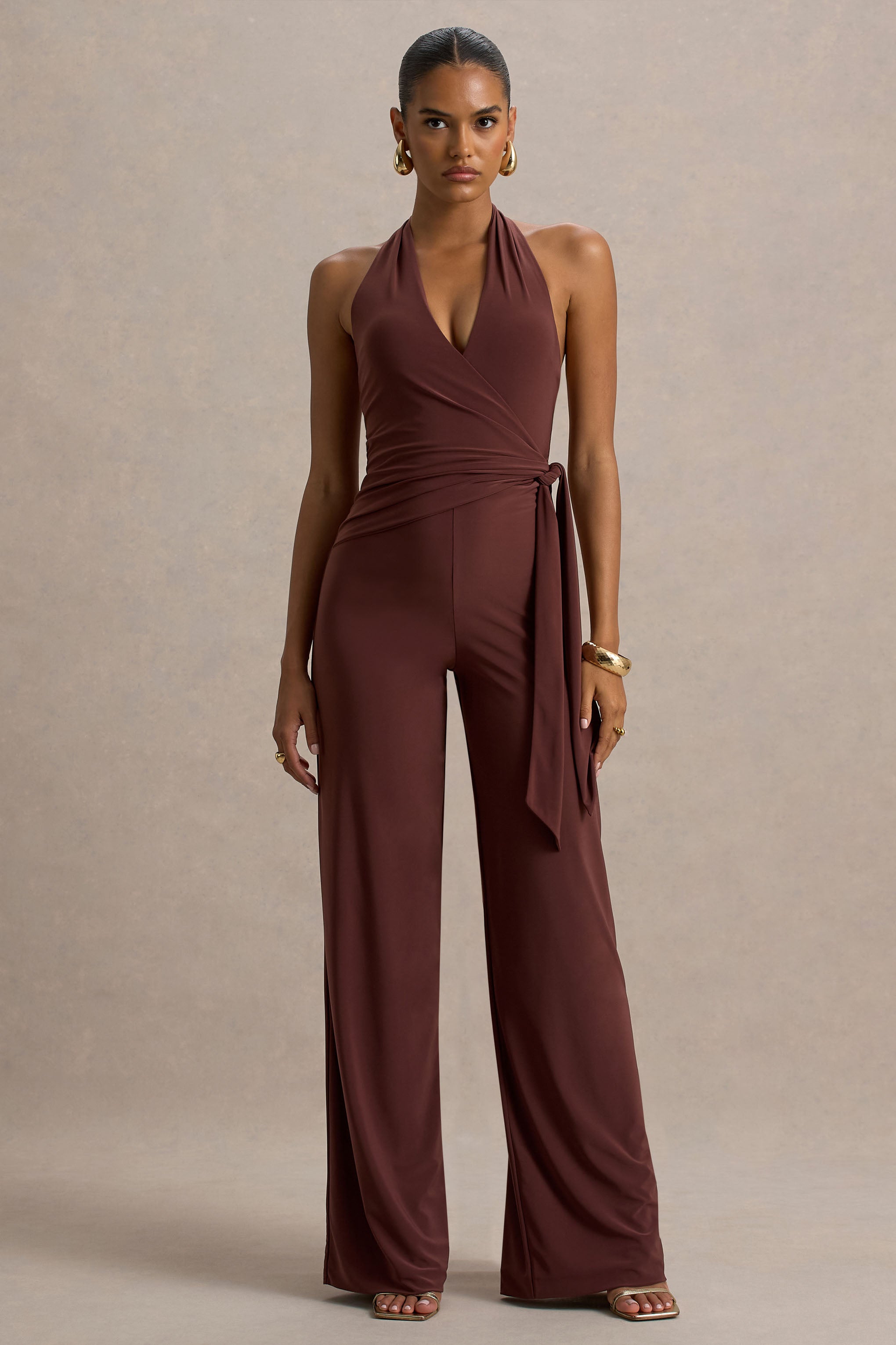 Marlais | Bağcıklı Bel Detaylı Çikolata Renkli Jumpsuit