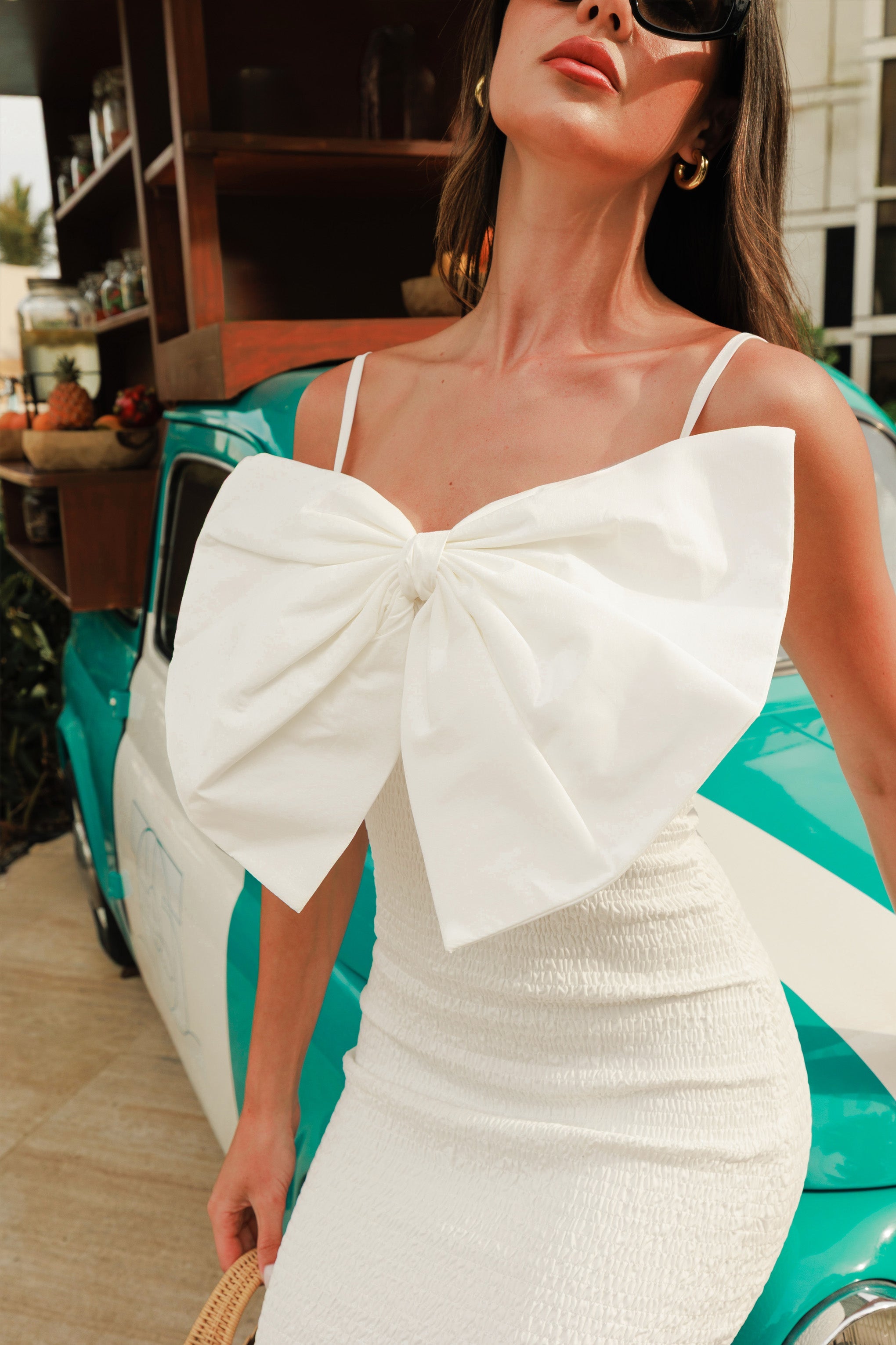 Aşk Şiiri | Büyük Kurdeleli Beyaz Bodycon Midi Elbise