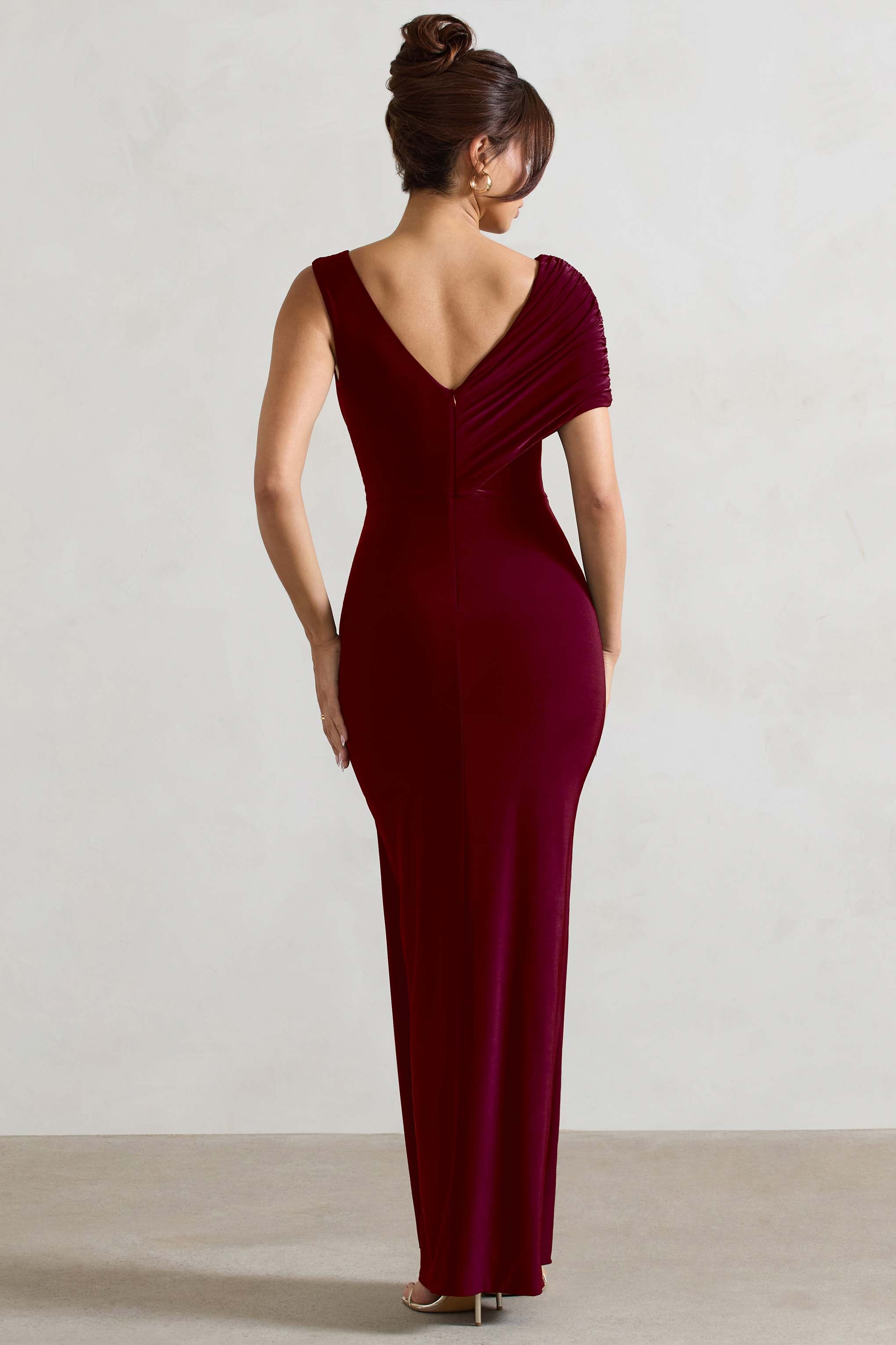 Capella | Berry Asimetrik Sarma Maxi Elbise
