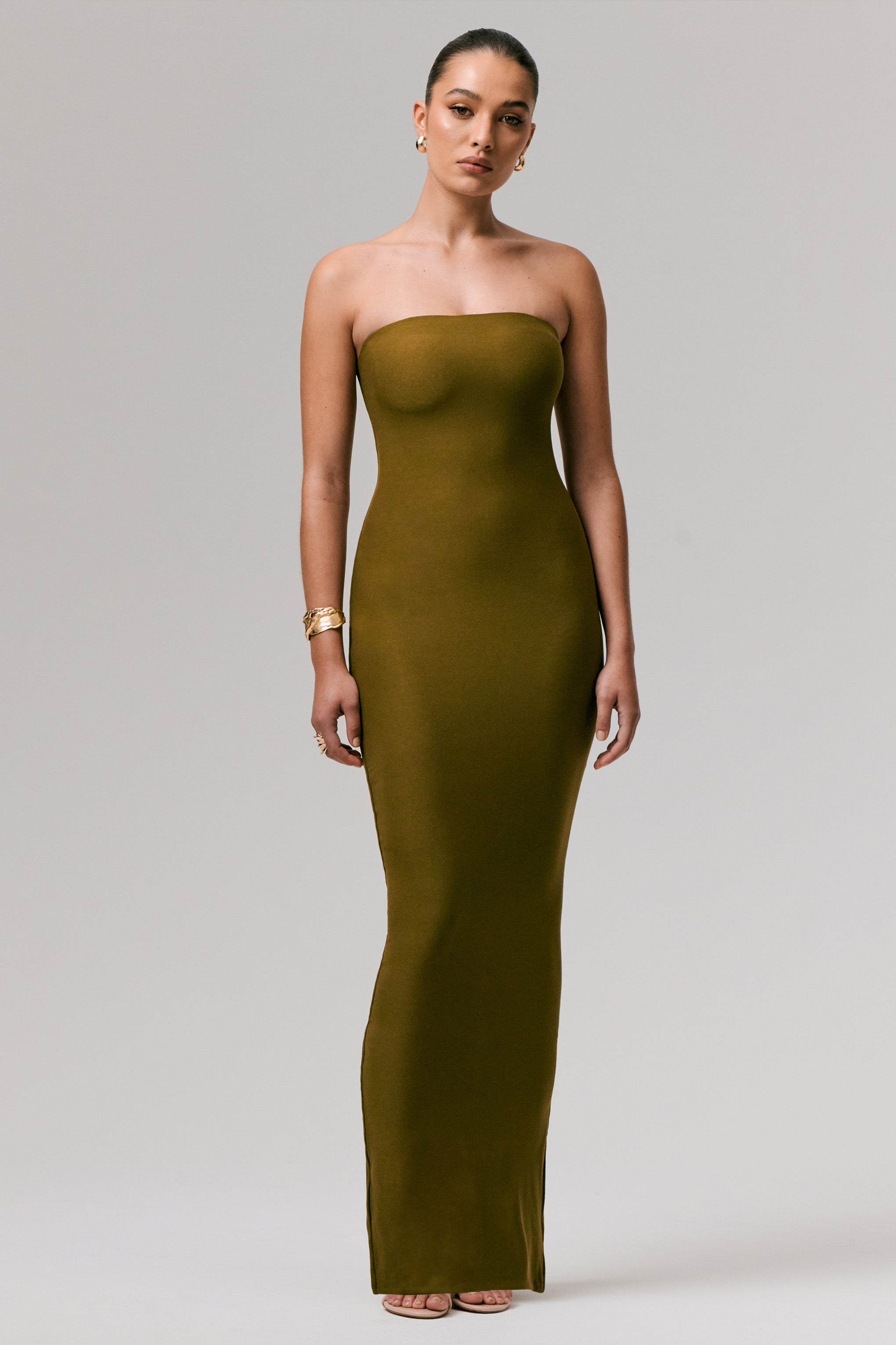 Angelie | Yeşil Bandeau Bodycon Maxi Elbise