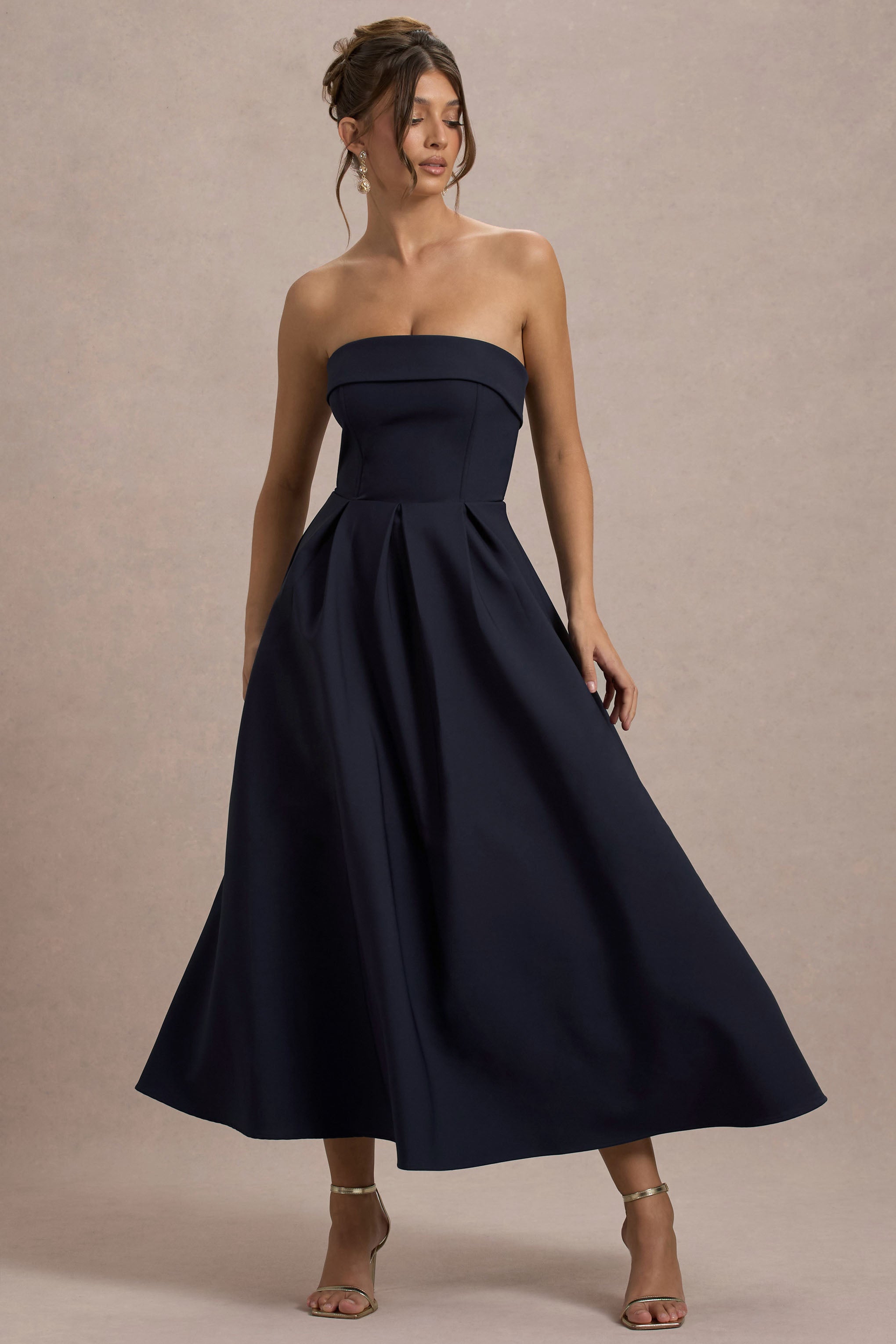 Annalise | Lacivert Bandeau Skater Midi Elbise