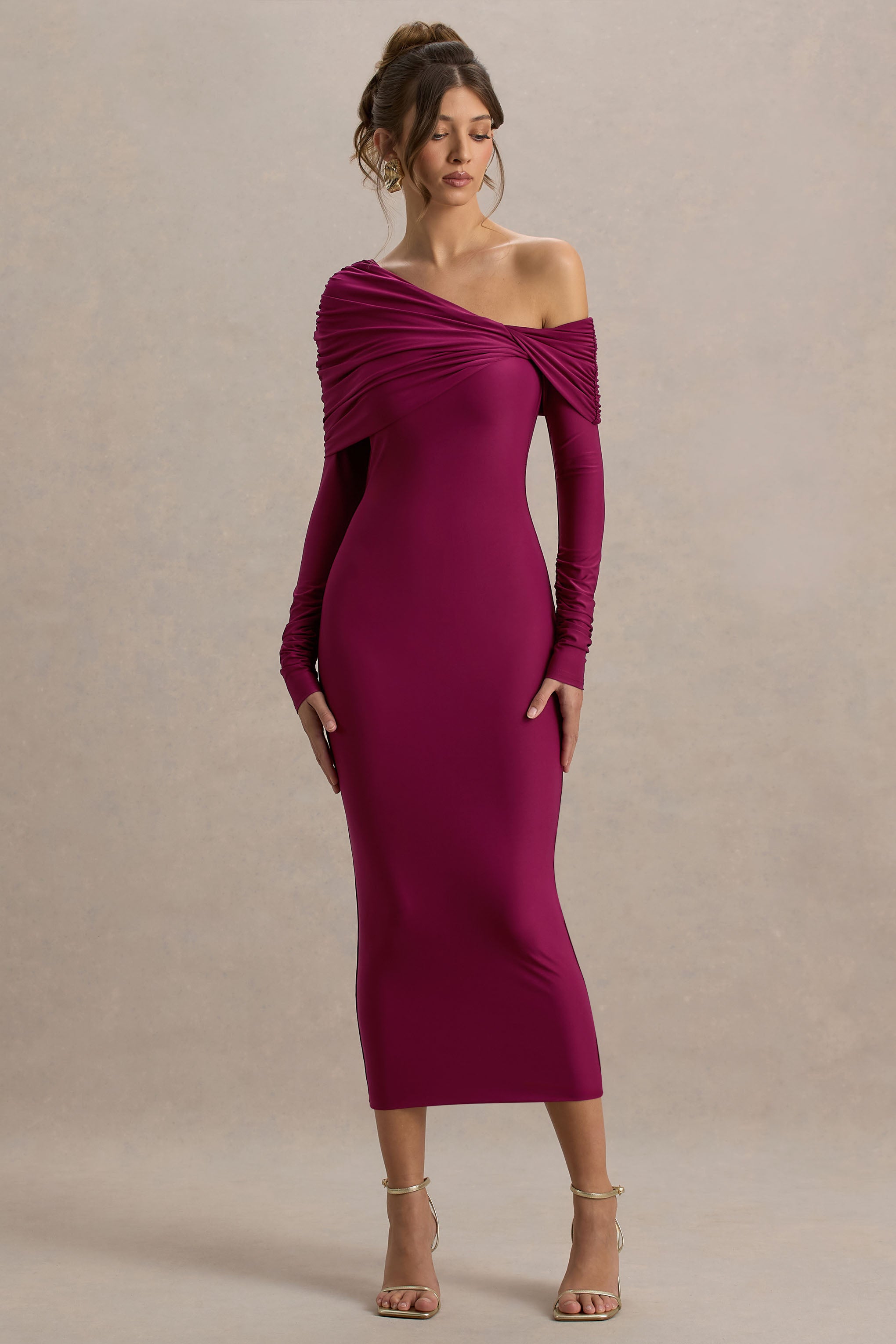 Cleo | File Kolları ile Bordo Bodycon Midi Elbise