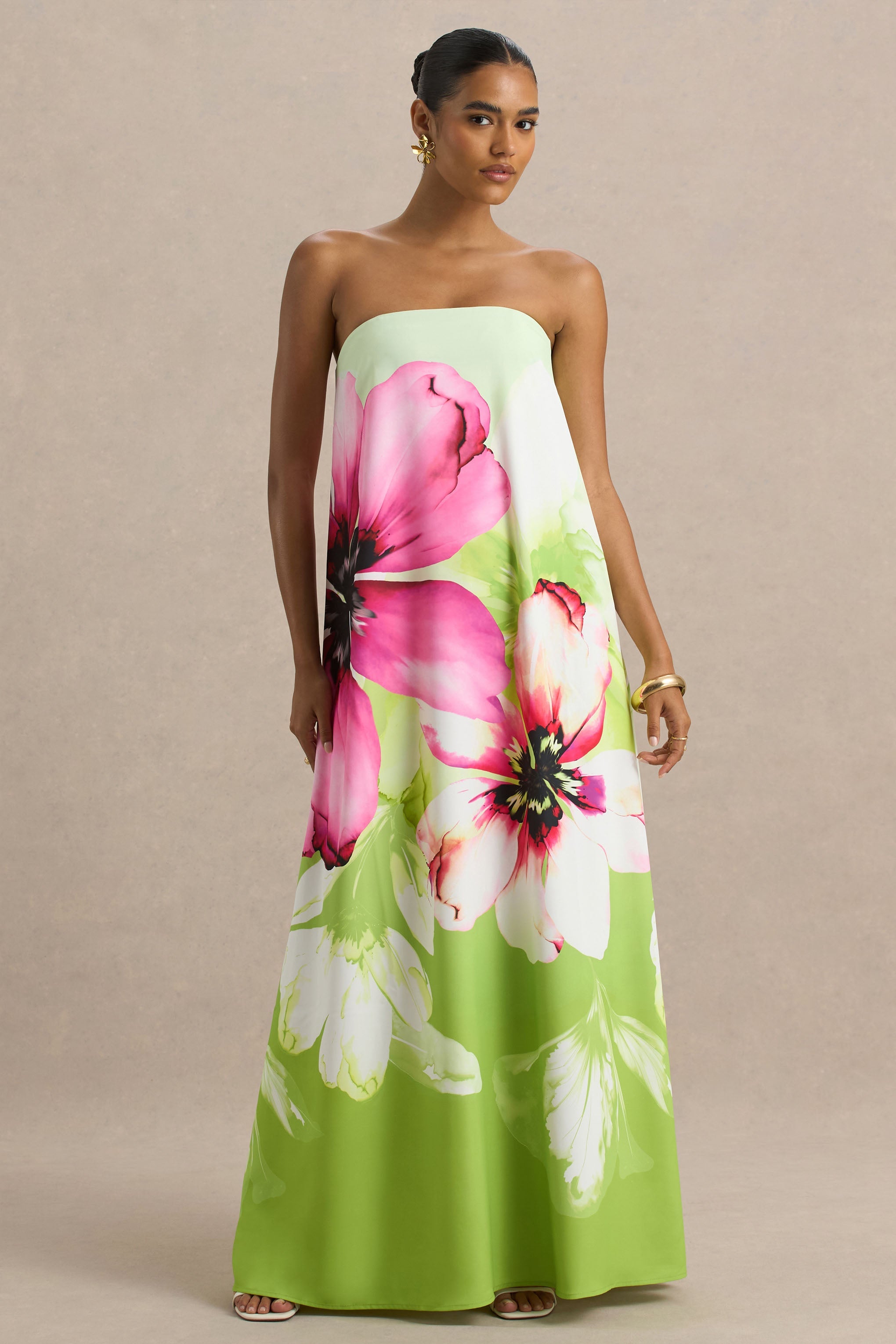 Ellery | Lime Çiçek Desenli Bandeau Maxi Elbise