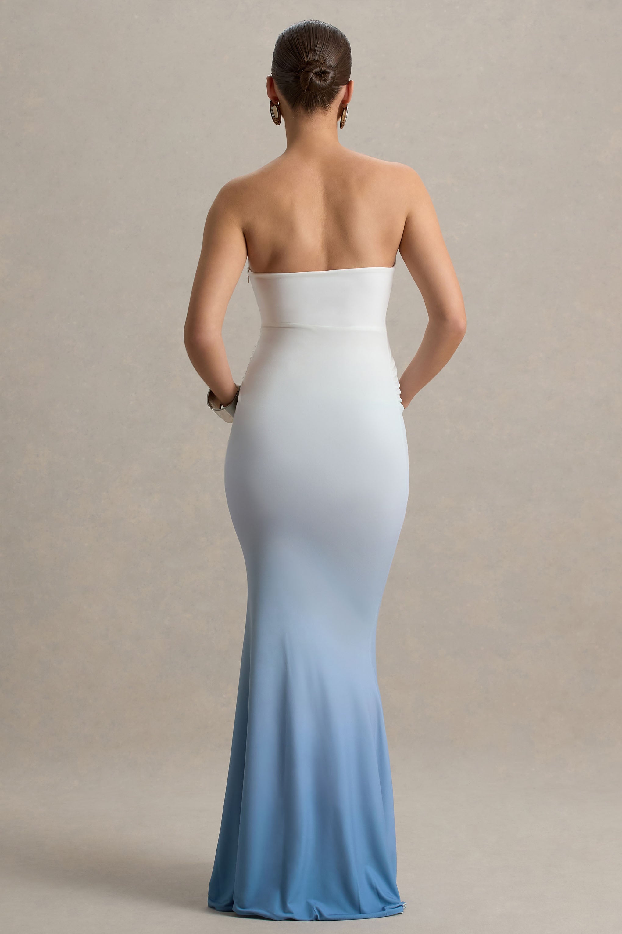 Sharnie | Mavi Ombre Askısız Hamile Maxi Elbise