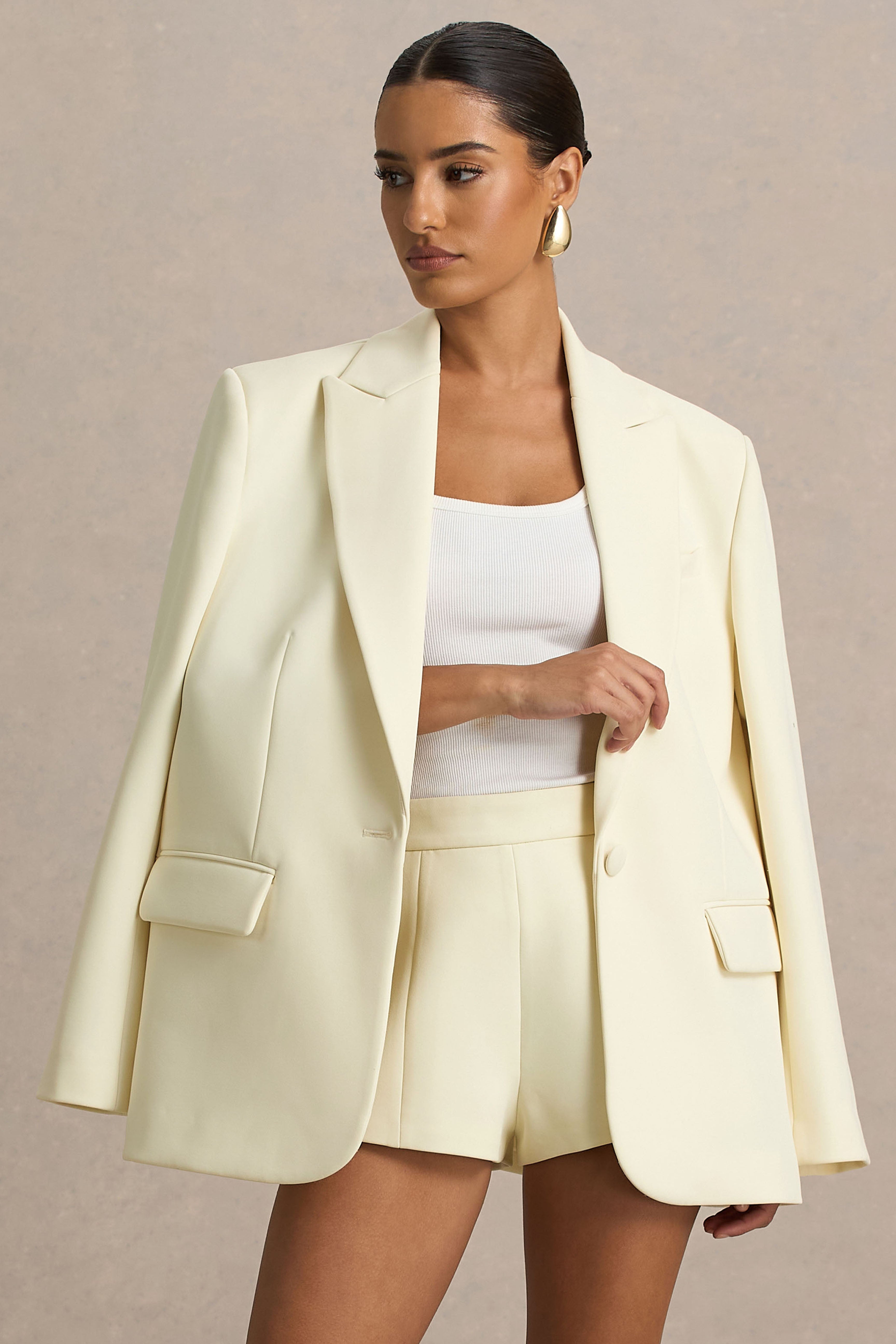 Katherine | Krema Düşük Yaka Klasik Blazer