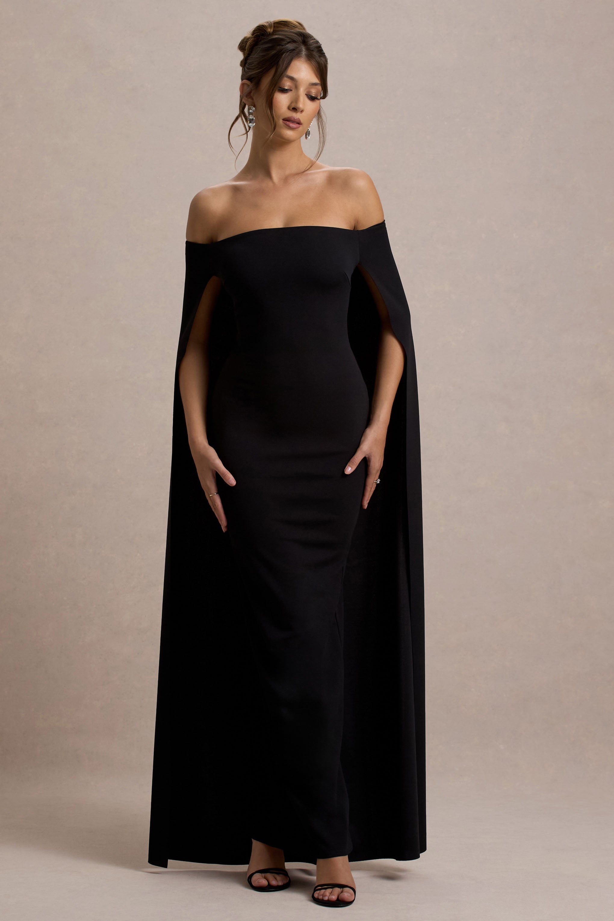 Genovia | Siyah Bardot Kape Maxi Elbise