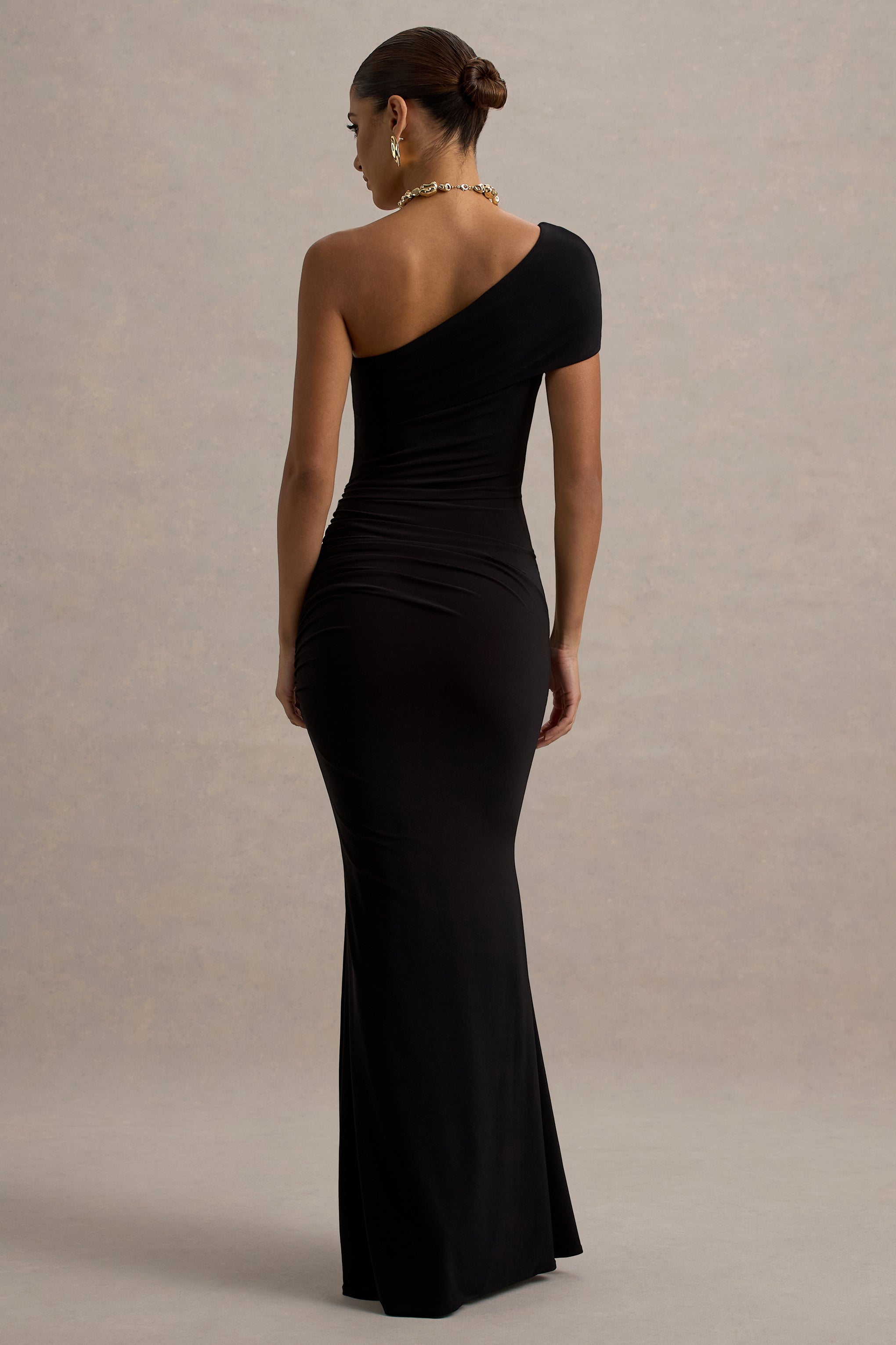 Alethea | Siyah Asimetrik Bardot Maxi Elbise