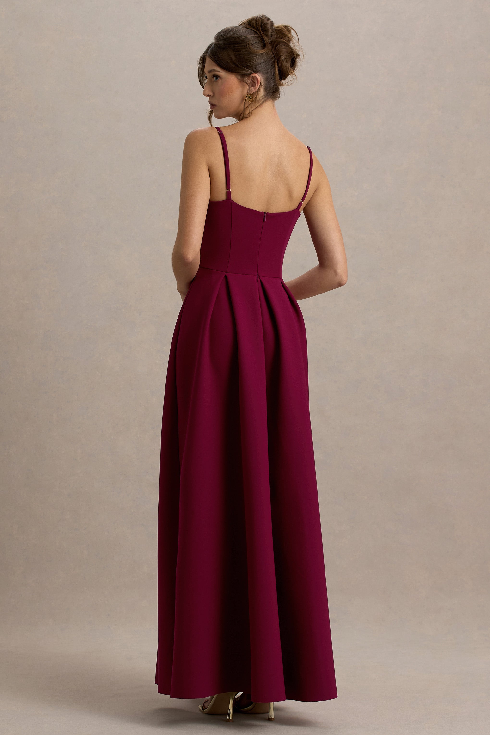 Bambina | Bordo Scoop-Yaka Plise Maxi Elbise