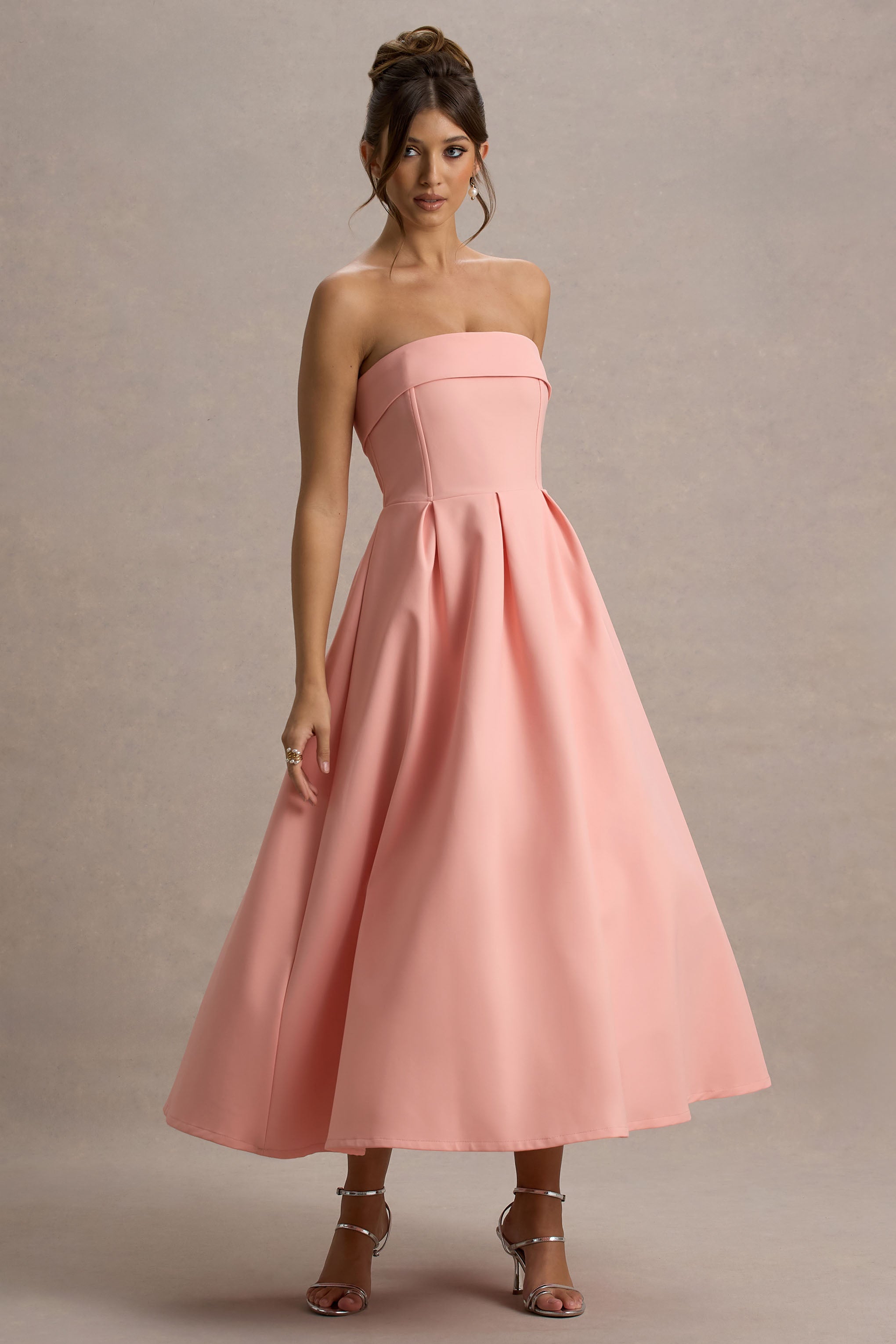 Annalise | Pembe Bandeau Skater Midi Elbise