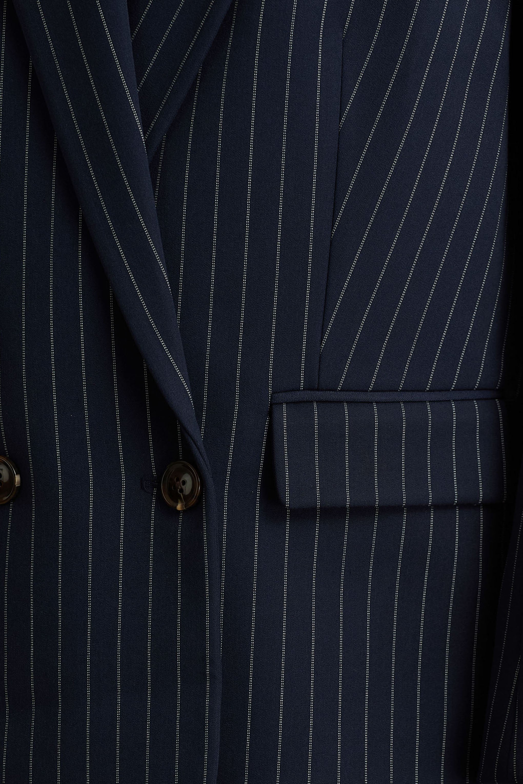Alana | Lacivert Çizgili Derin Yaka Kesim Blazer