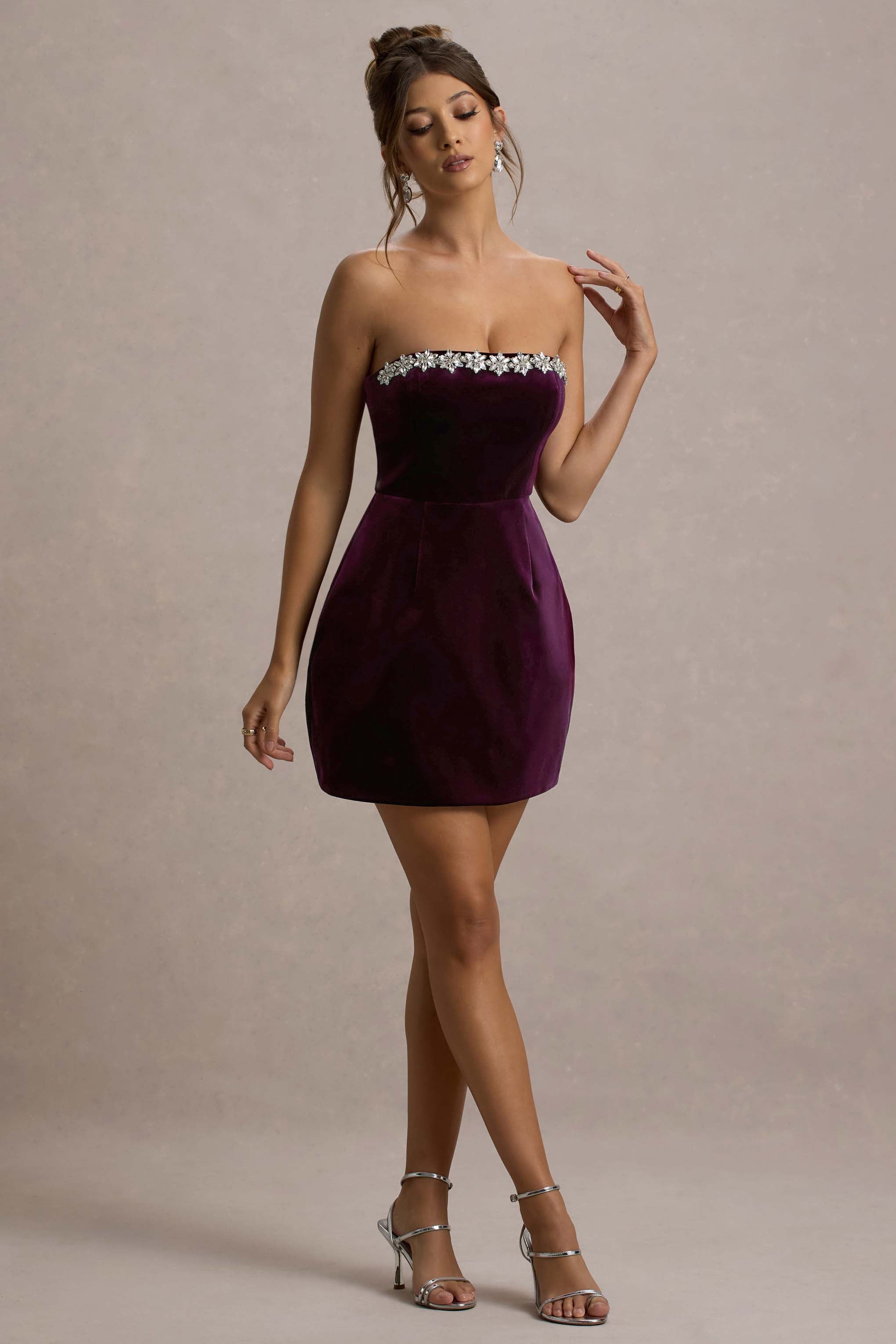 Naia | Port Kadife Süslemeli Bandeau Mini Elbise