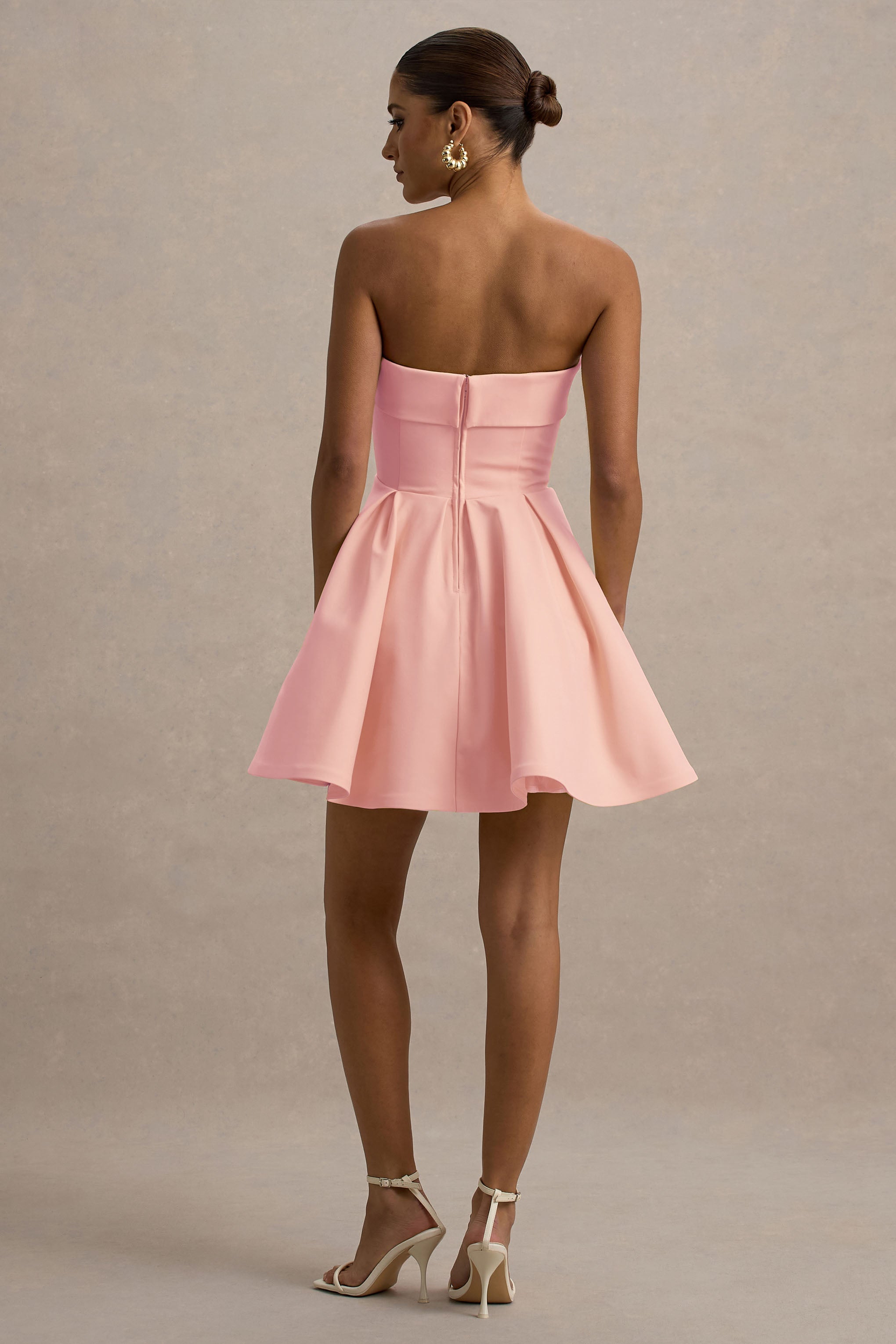 Bruna | Açık Pembe Bandeau Kayık Mini Elbise