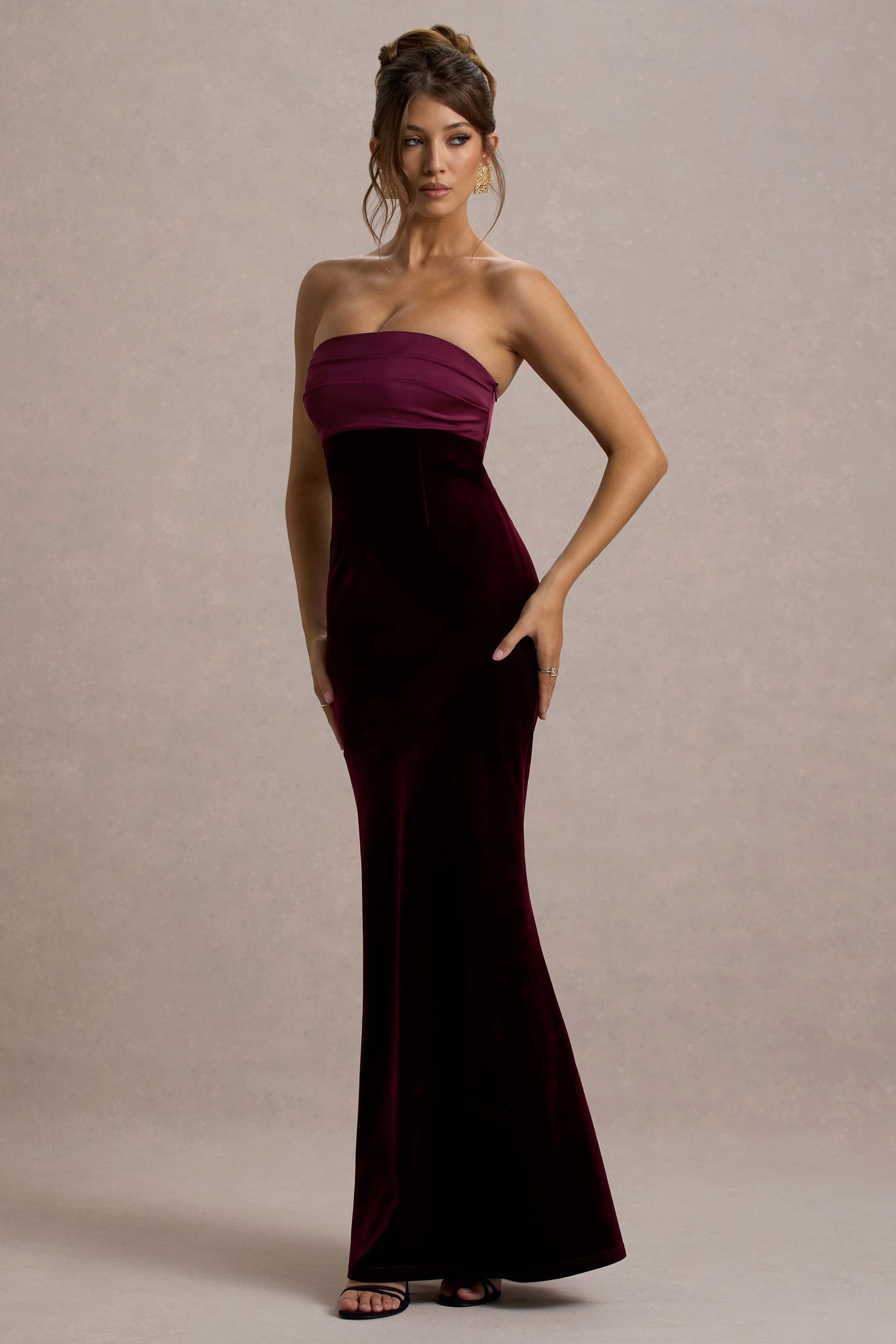 Ambrosi | Port Kadife Bandeau Maxi Elbise