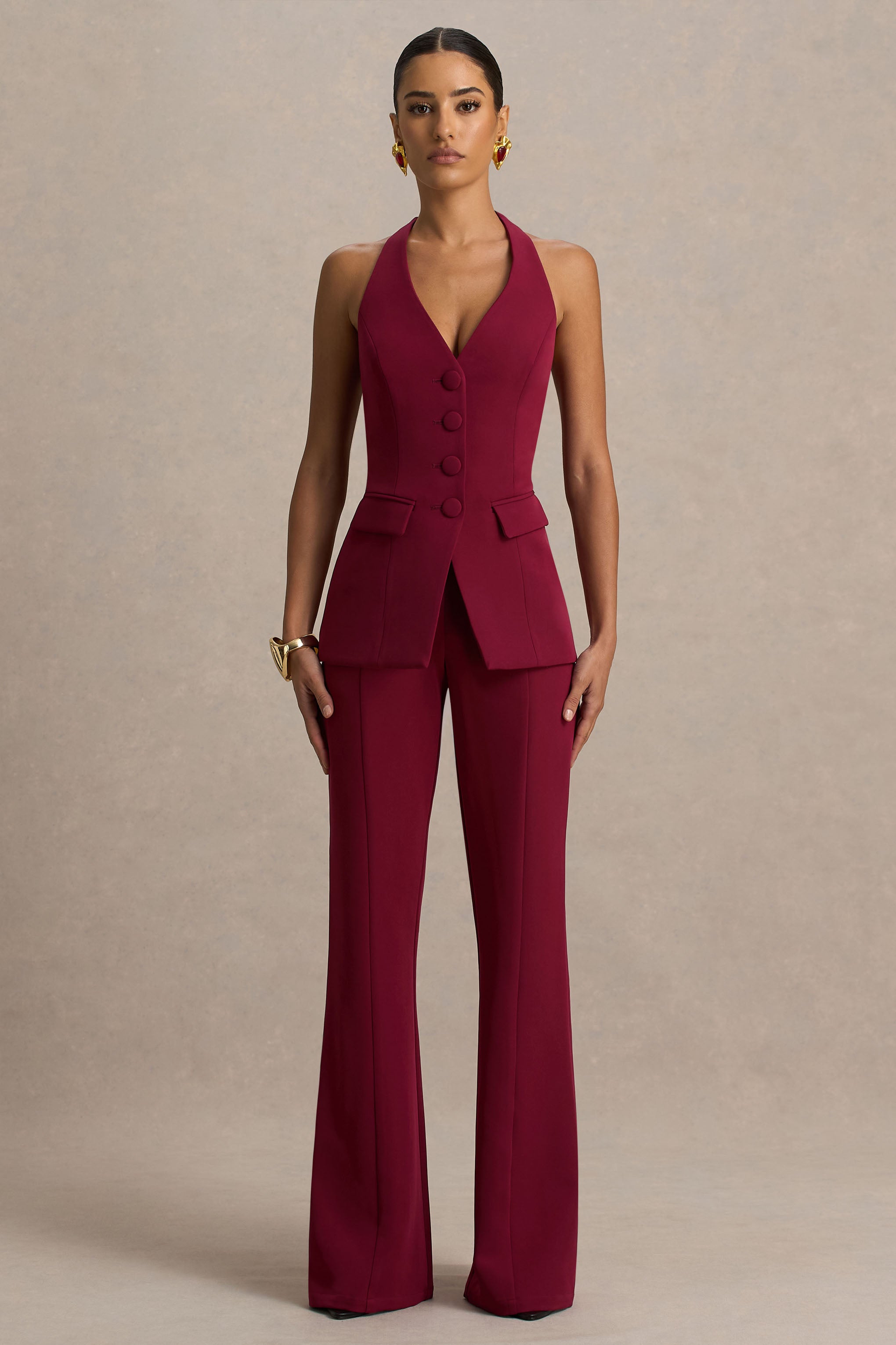 Carina | Bordo Geniş Paça Terzi Pantolonu