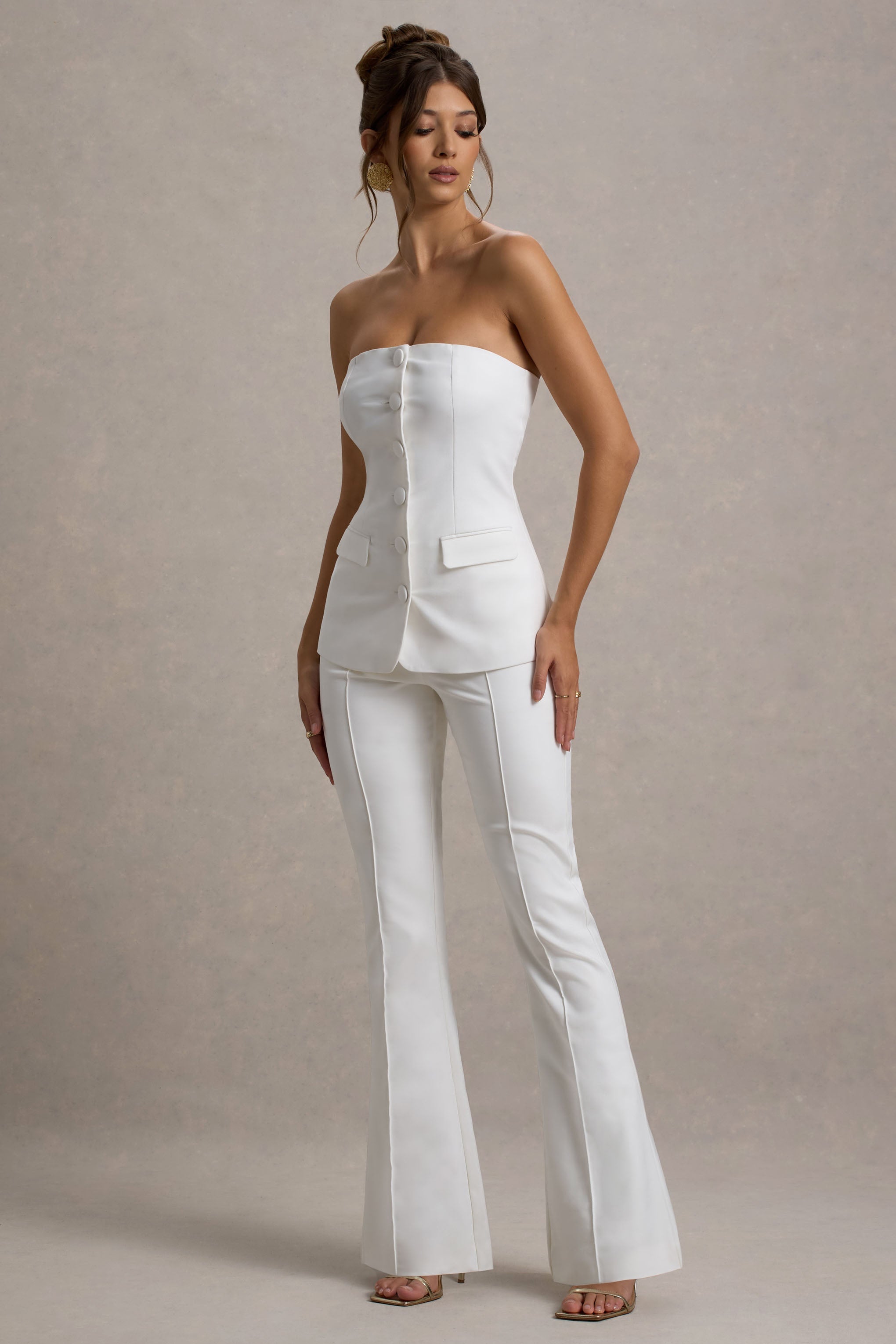Carina | Beyaz Geniş Paça Şık Pantolon