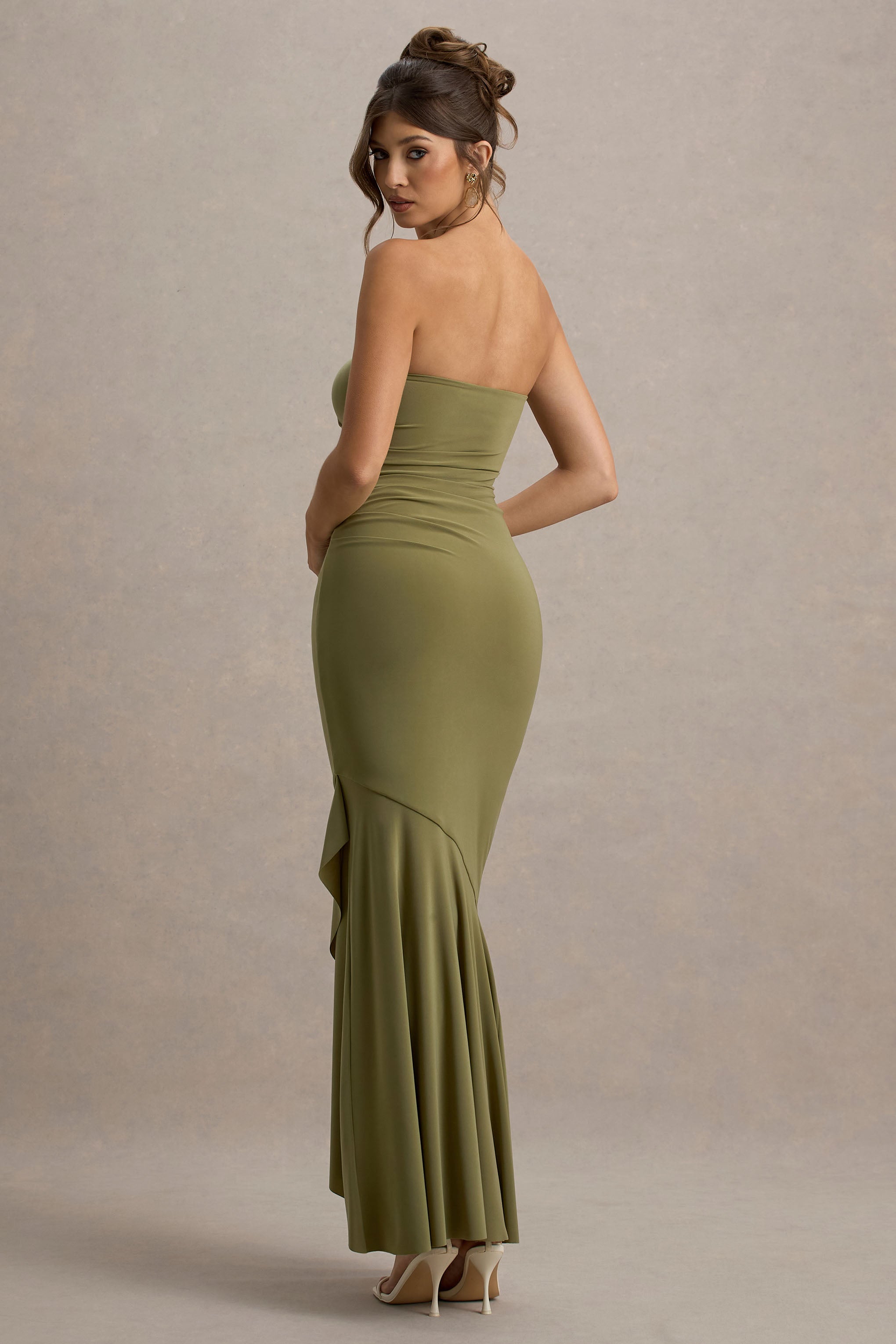 Capria | Zeytin Yeşili Bandeau Sarma Maxi Elbise