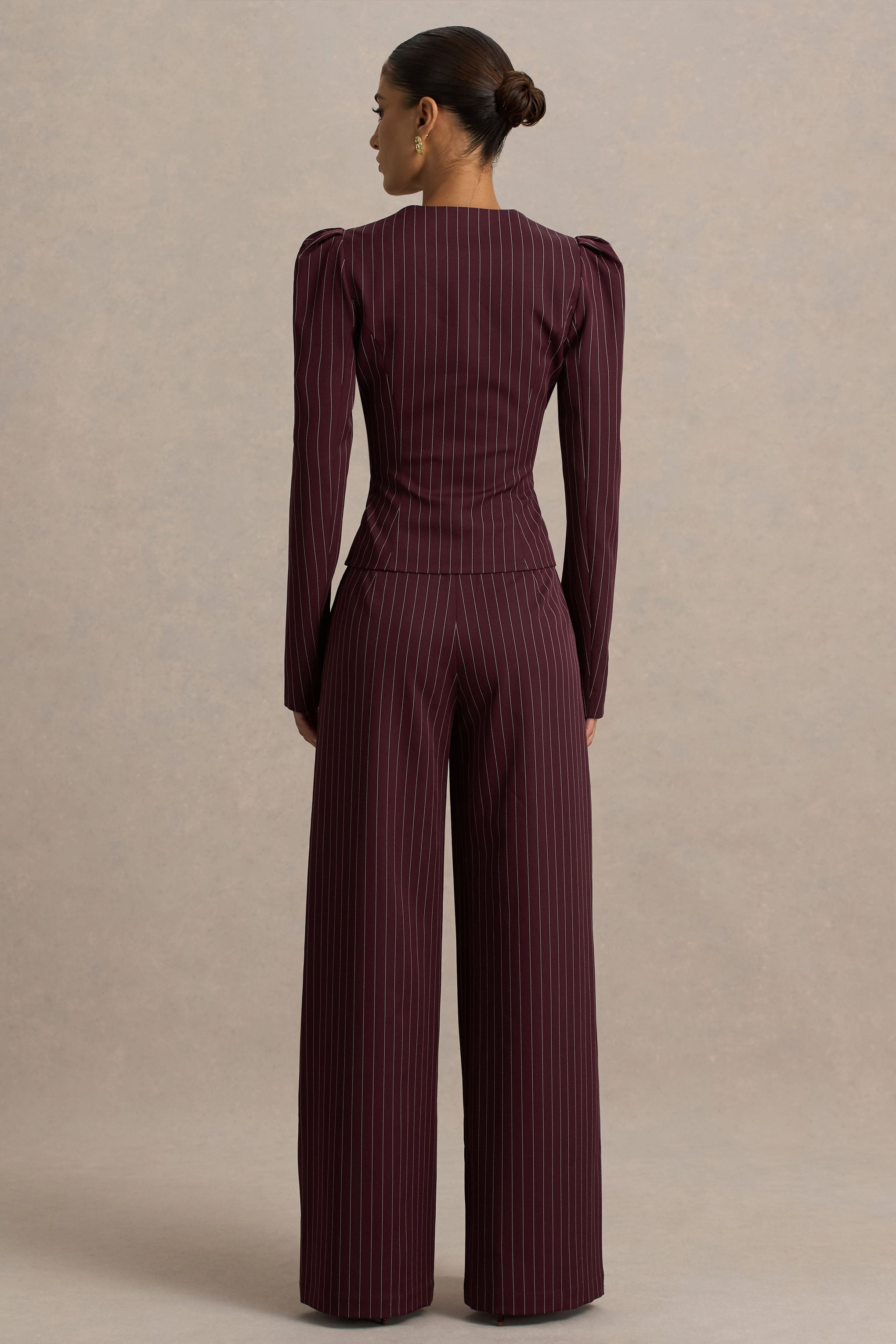 Asteria | Bordo Çizgili Geniş Paça Pantolon