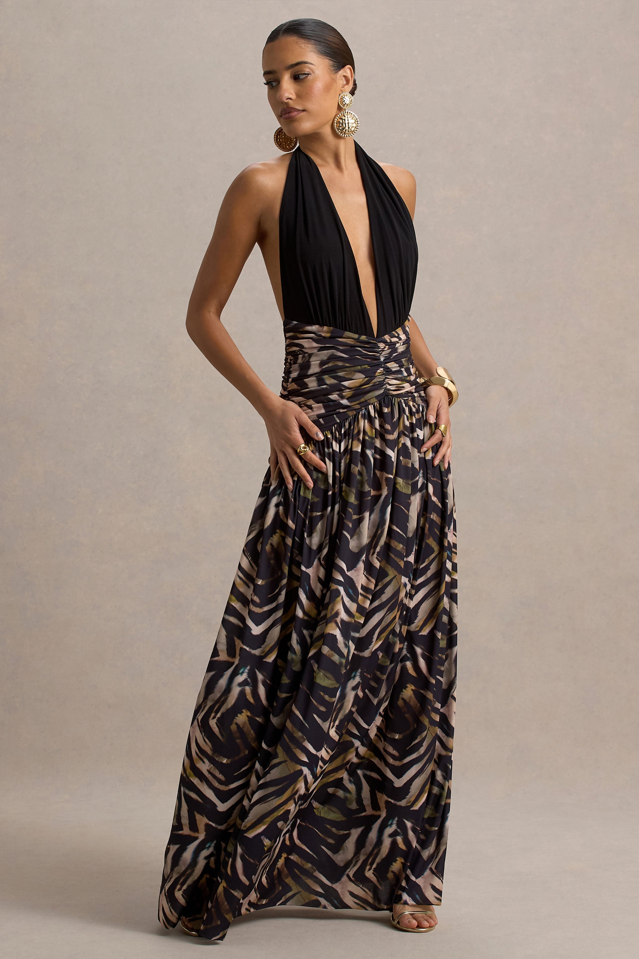 Ferreira | Zebra Desenli Derin Yaka Maxi Elbise