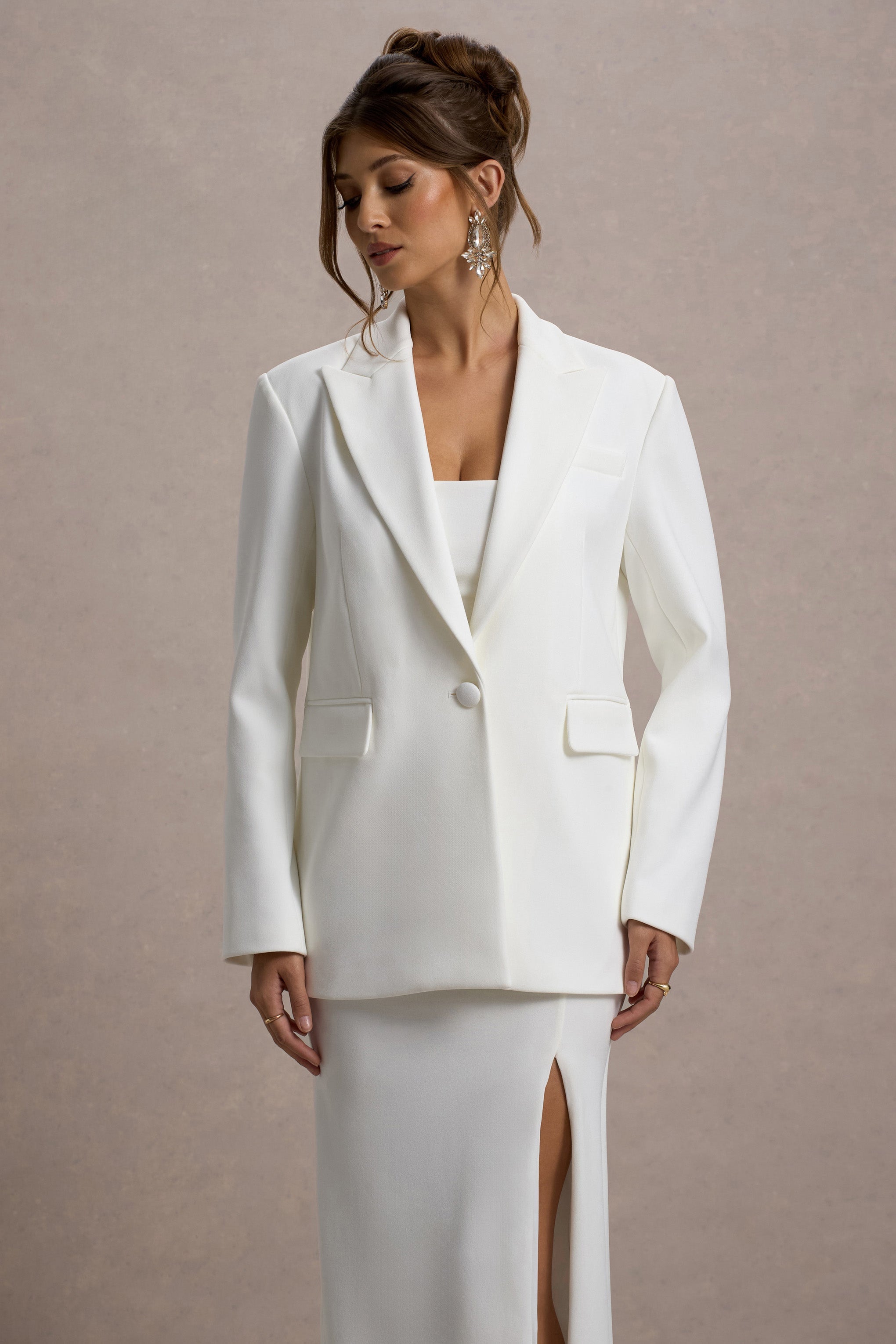 Şehir | Beyaz Derin Yaka Boxy Oversized Blazer
