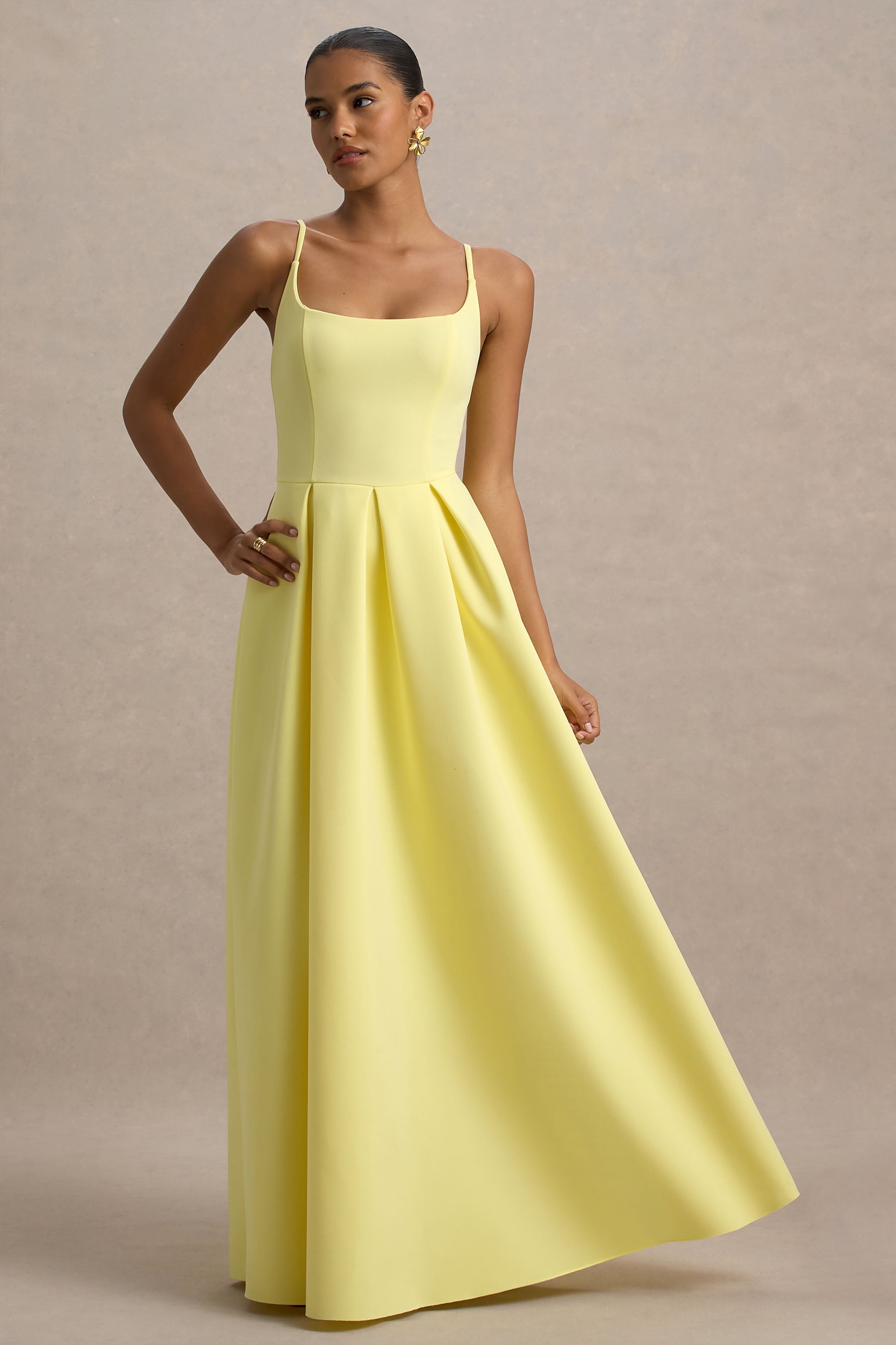 Bambina | Limon Scoop-Yaka Plise Maxi Elbise
