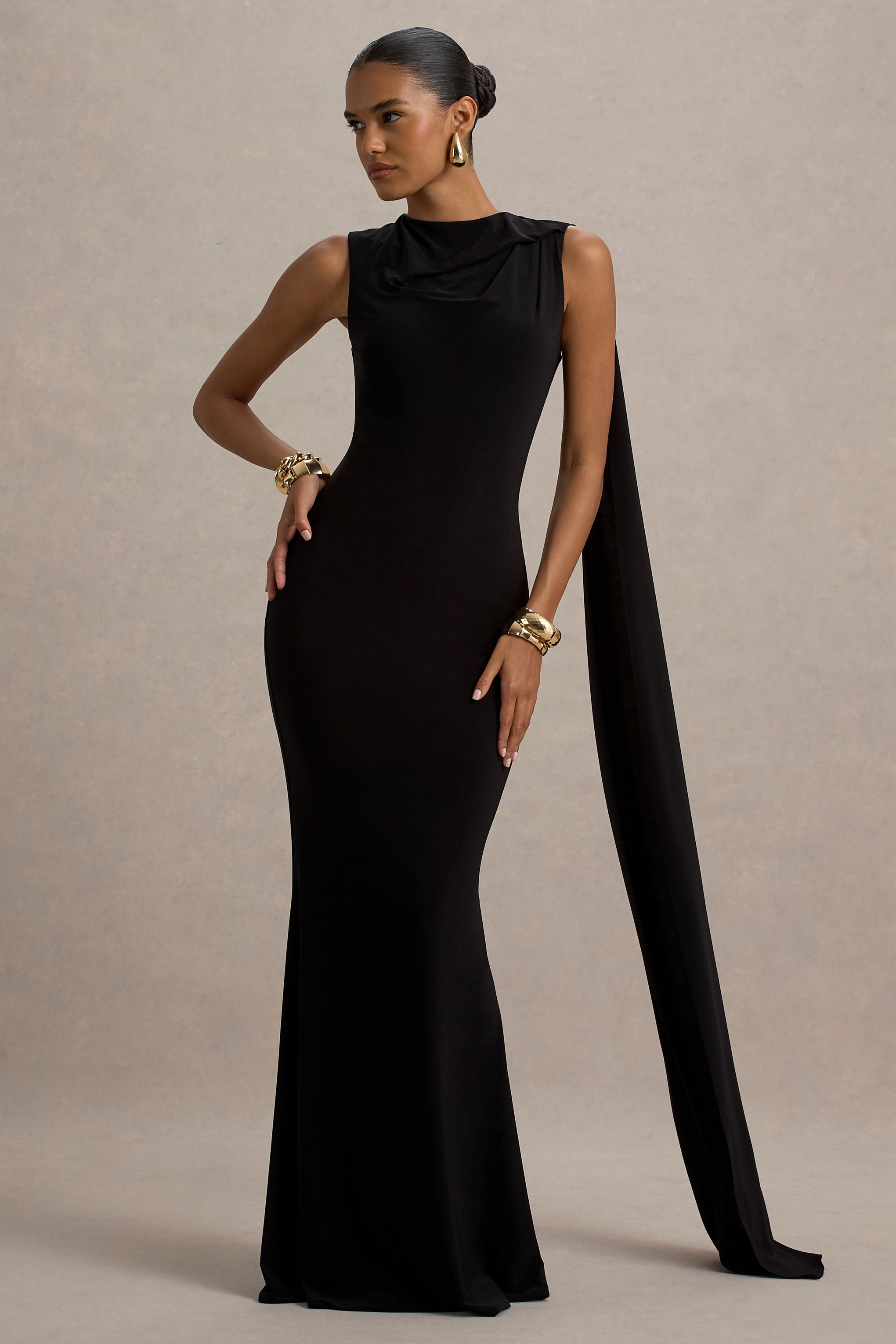 Mia | Siyah Sash Detaylı Maxi Elbise