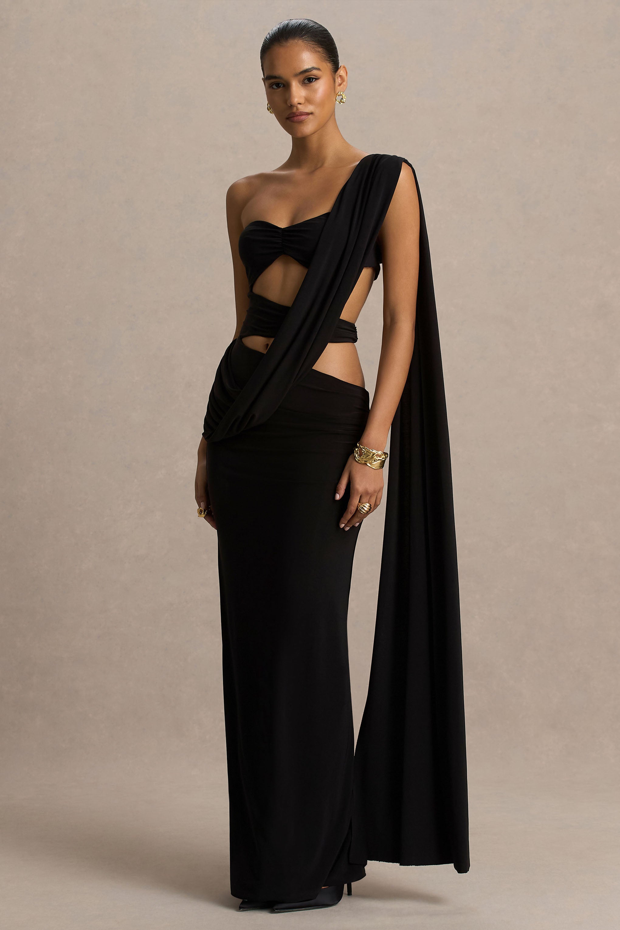 Nebula | Siyah Bandeau Maxi Elbise Vücut Kesim Detayları ile