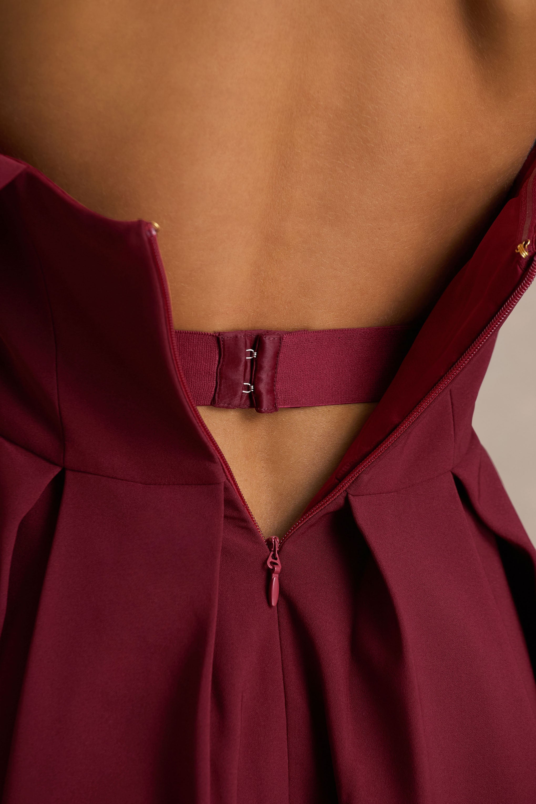 Cosima | Bordo Bardot Yaka Midi Elbise